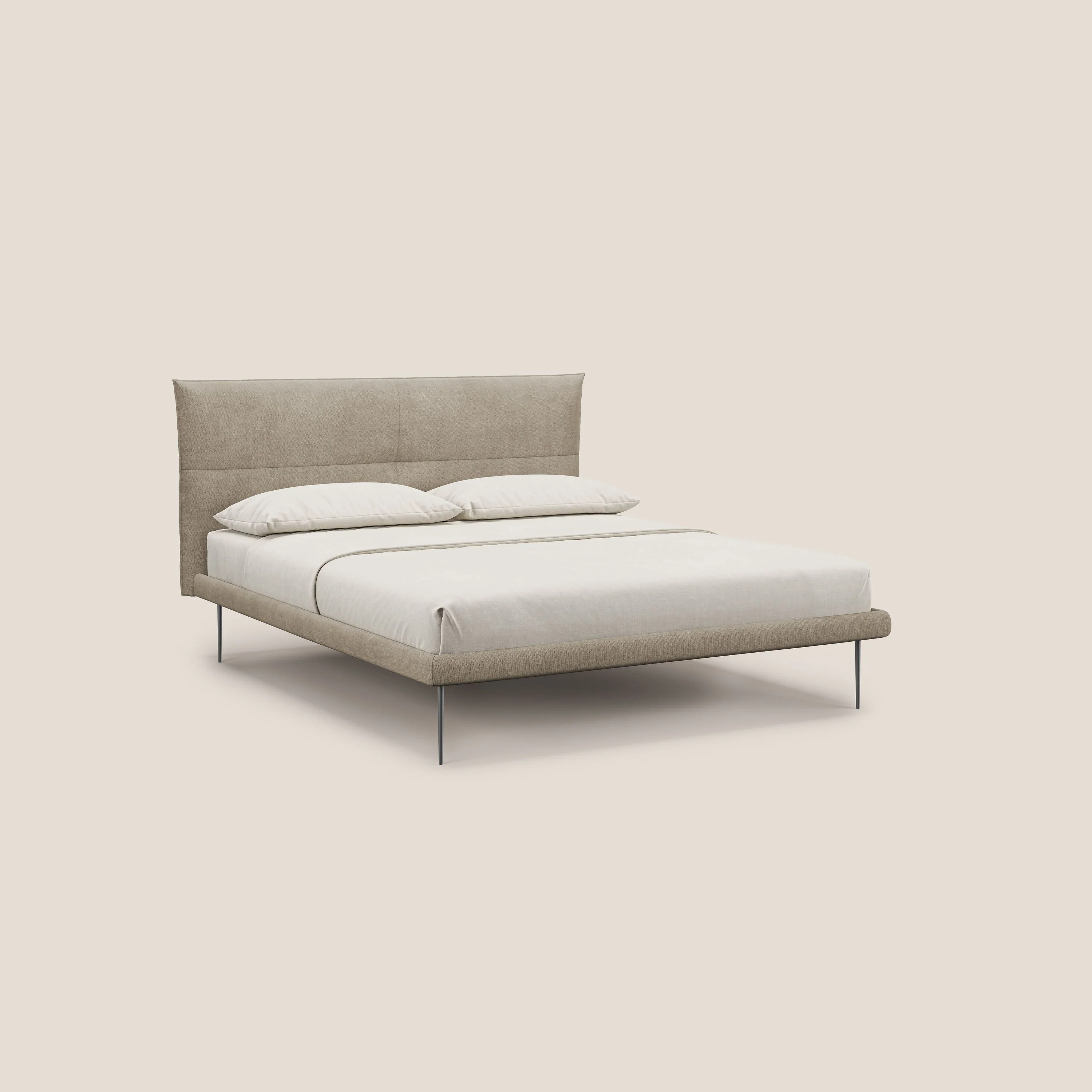 Akiko lit rembourré avec pieds hauts en métal en tissu imperméable T02 beige