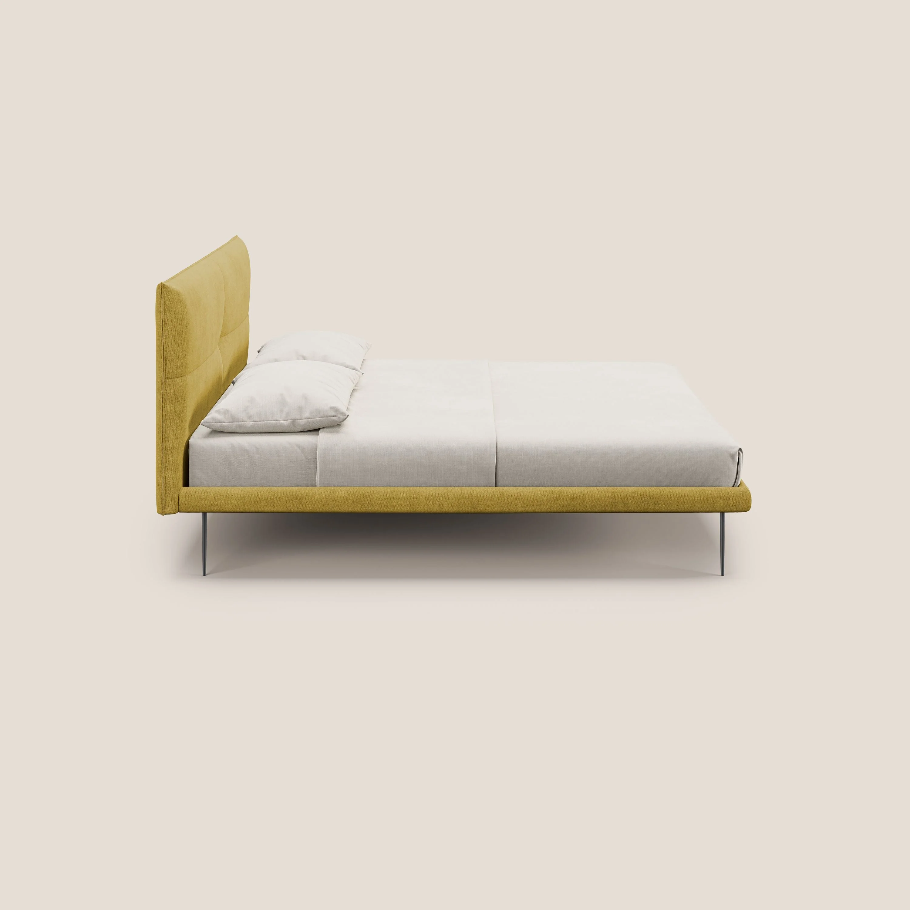 Akiko lit rembourré avec pieds hauts en métal en tissu imperméable T02 jaune - Image 3