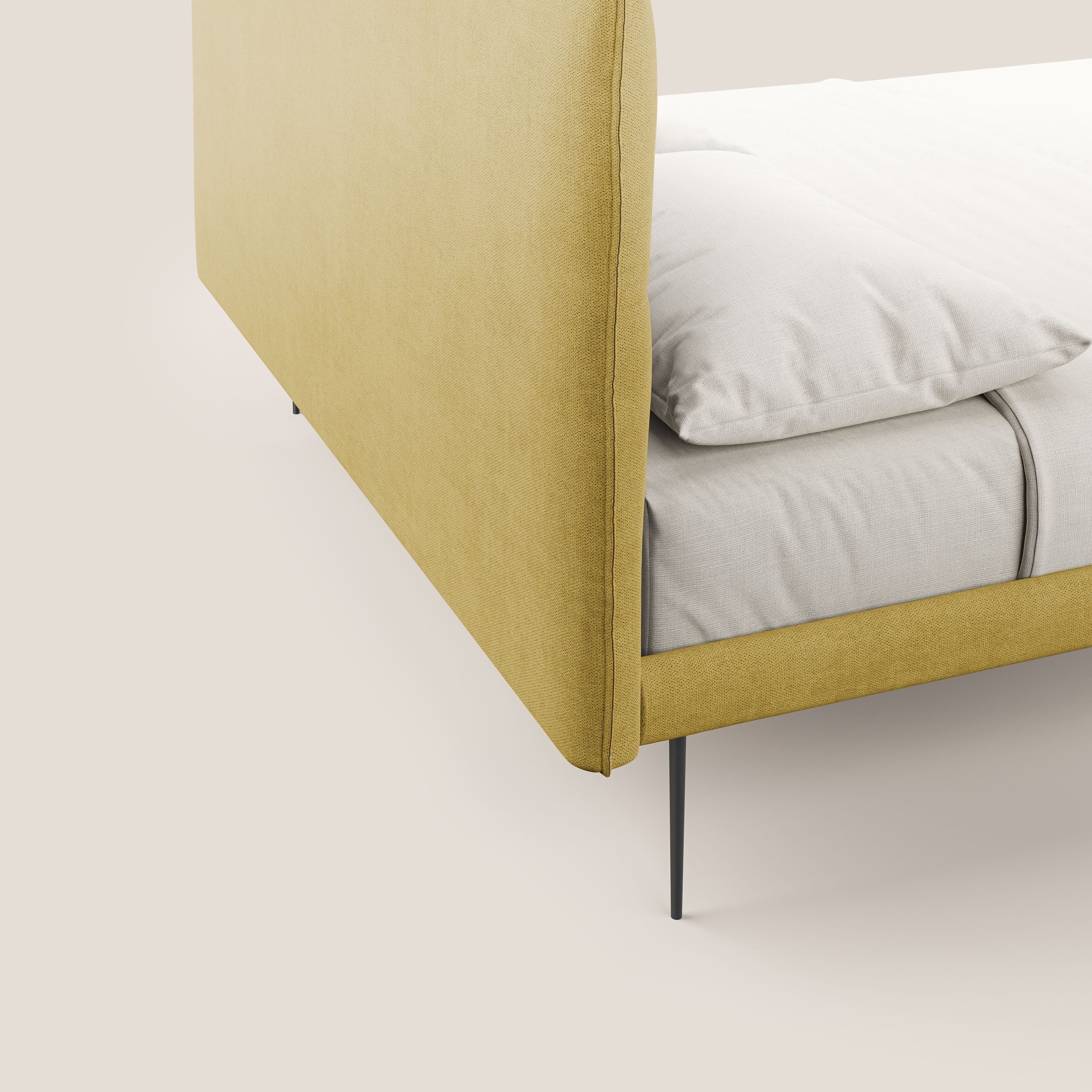 Akiko lit rembourré avec pieds hauts en métal en tissu imperméable T02 jaune - Image 6