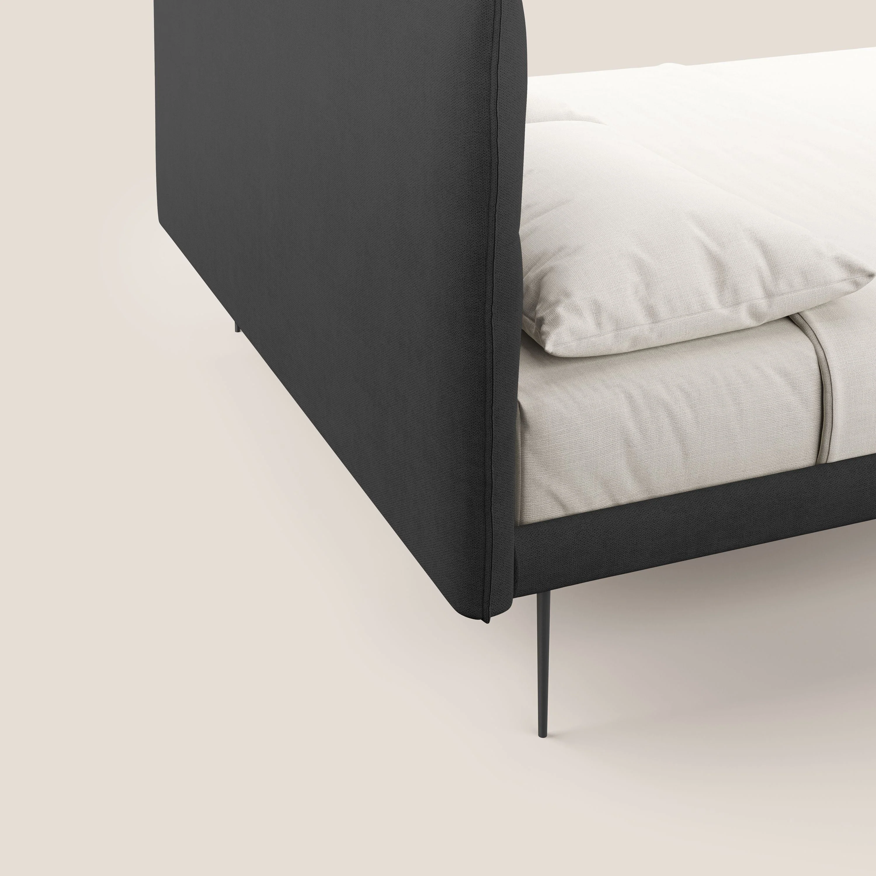 Akiko lit rembourré avec pieds hauts en métal en tissu imperméable T02 noir - Image 6