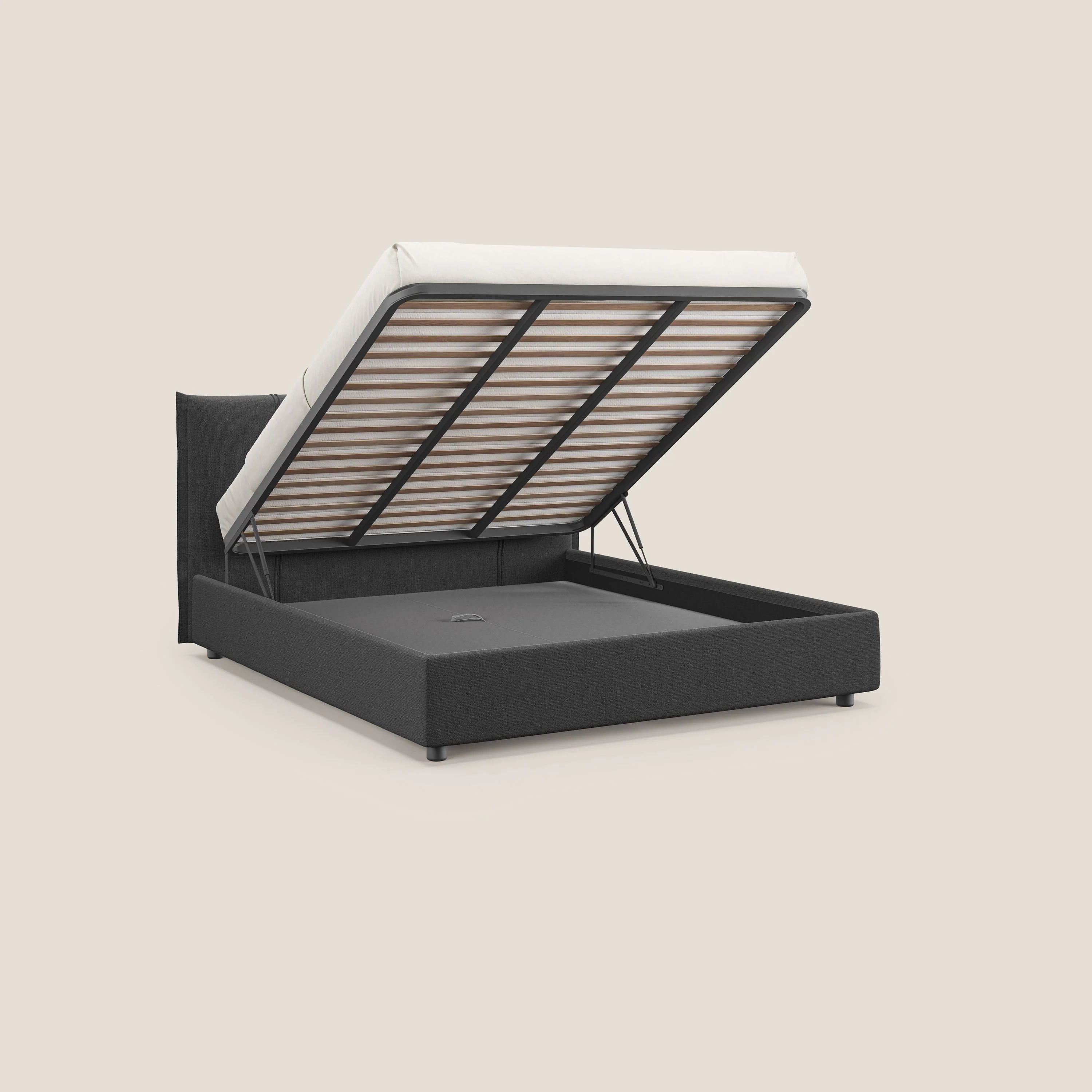 Alicia lit rembourré avec coffre de rangement en tissu imperméable T14 anthracite - Image 2