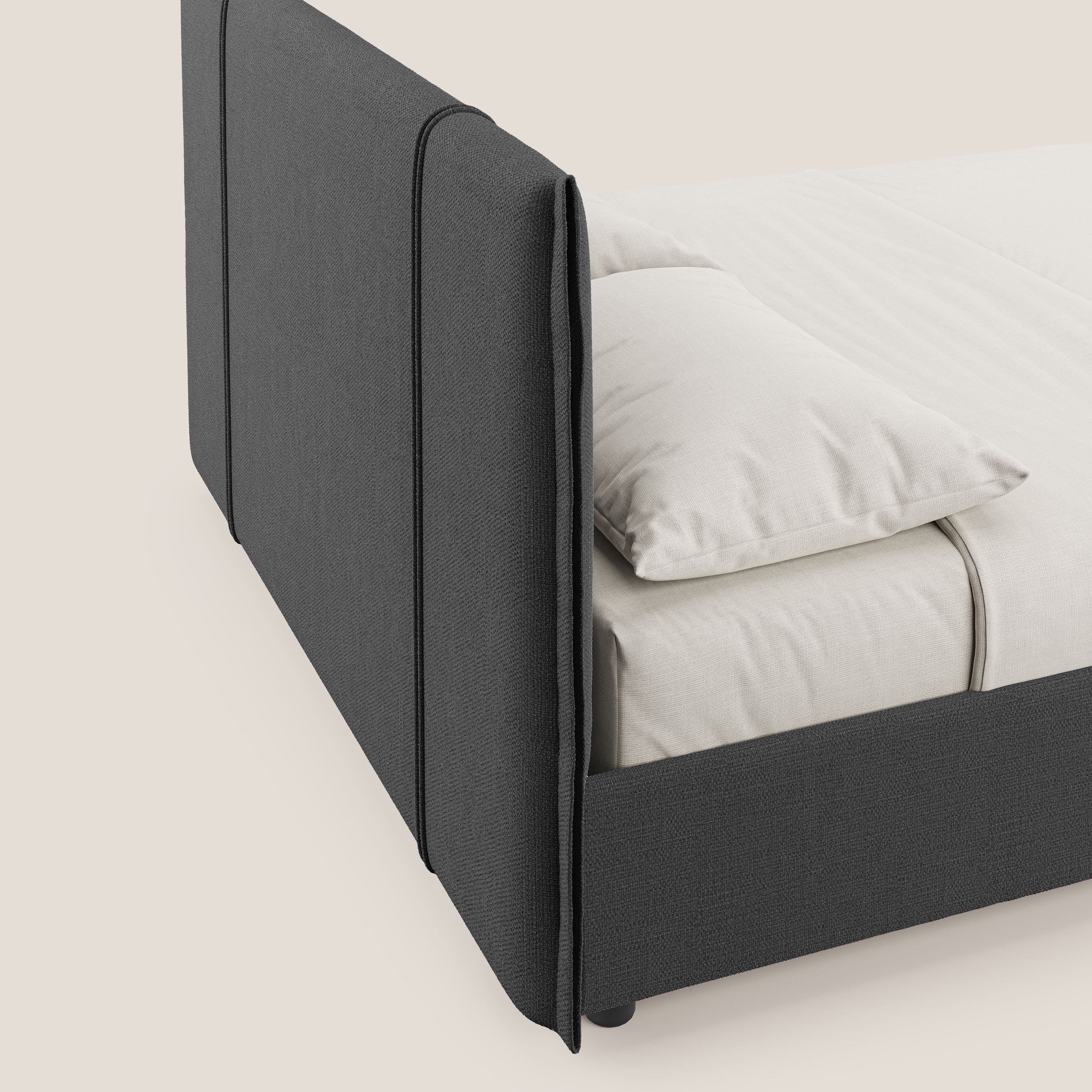 Alicia lit rembourré avec coffre de rangement en tissu imperméable T14 anthracite - Image 7