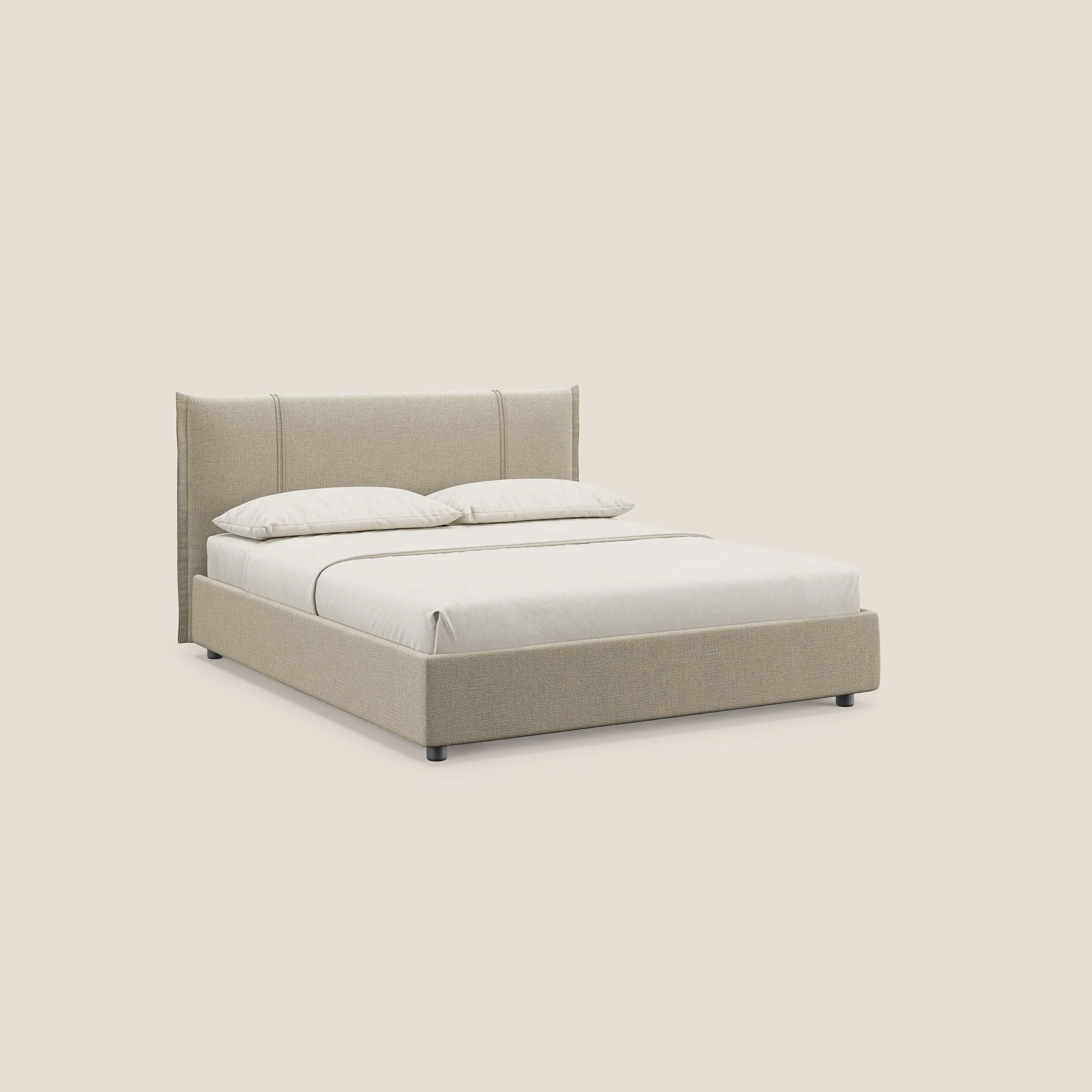 Alicia lit rembourré avec coffre de rangement en tissu imperméable T14 beige