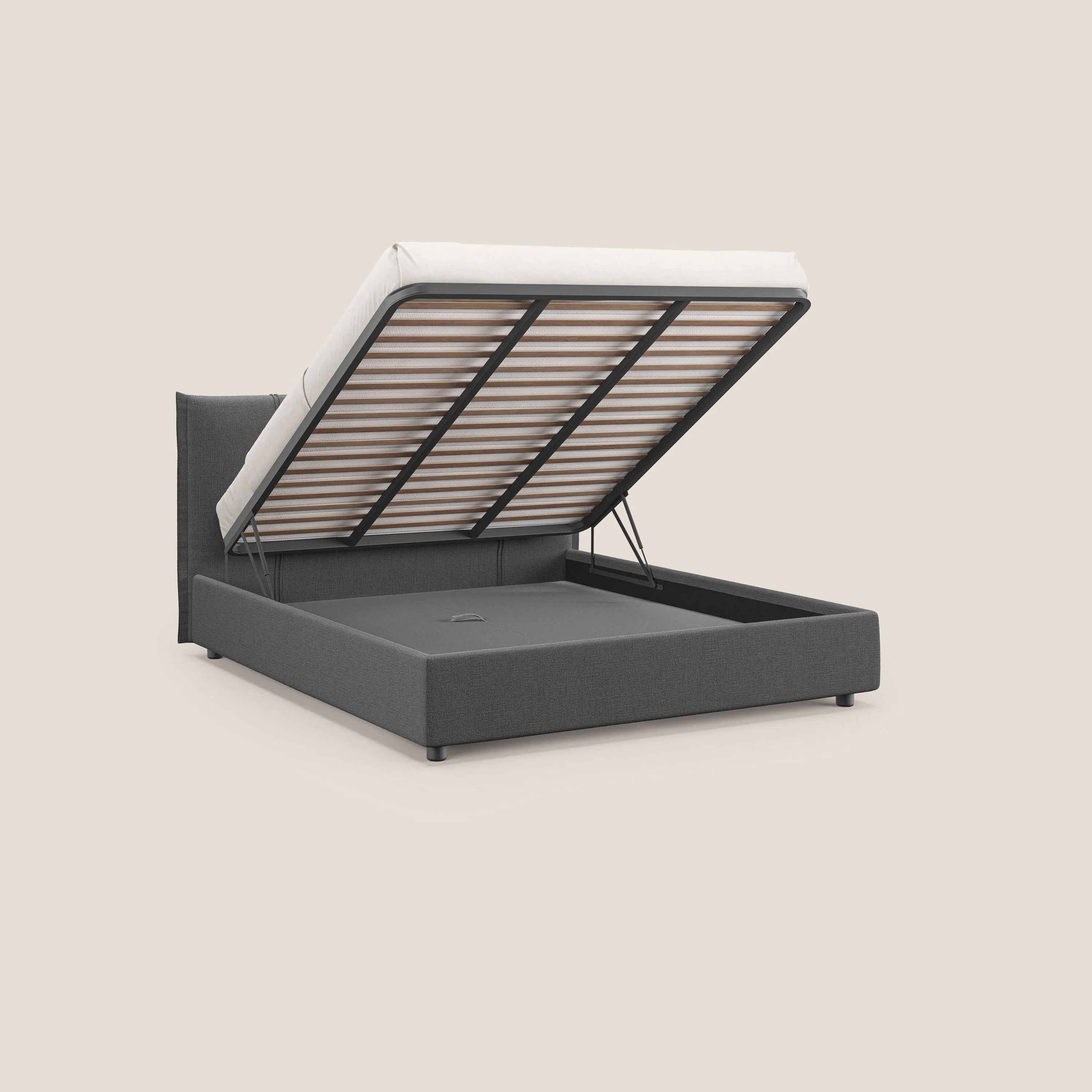 Alicia lit rembourré avec coffre de rangement en tissu imperméable T14 gris - Image 2