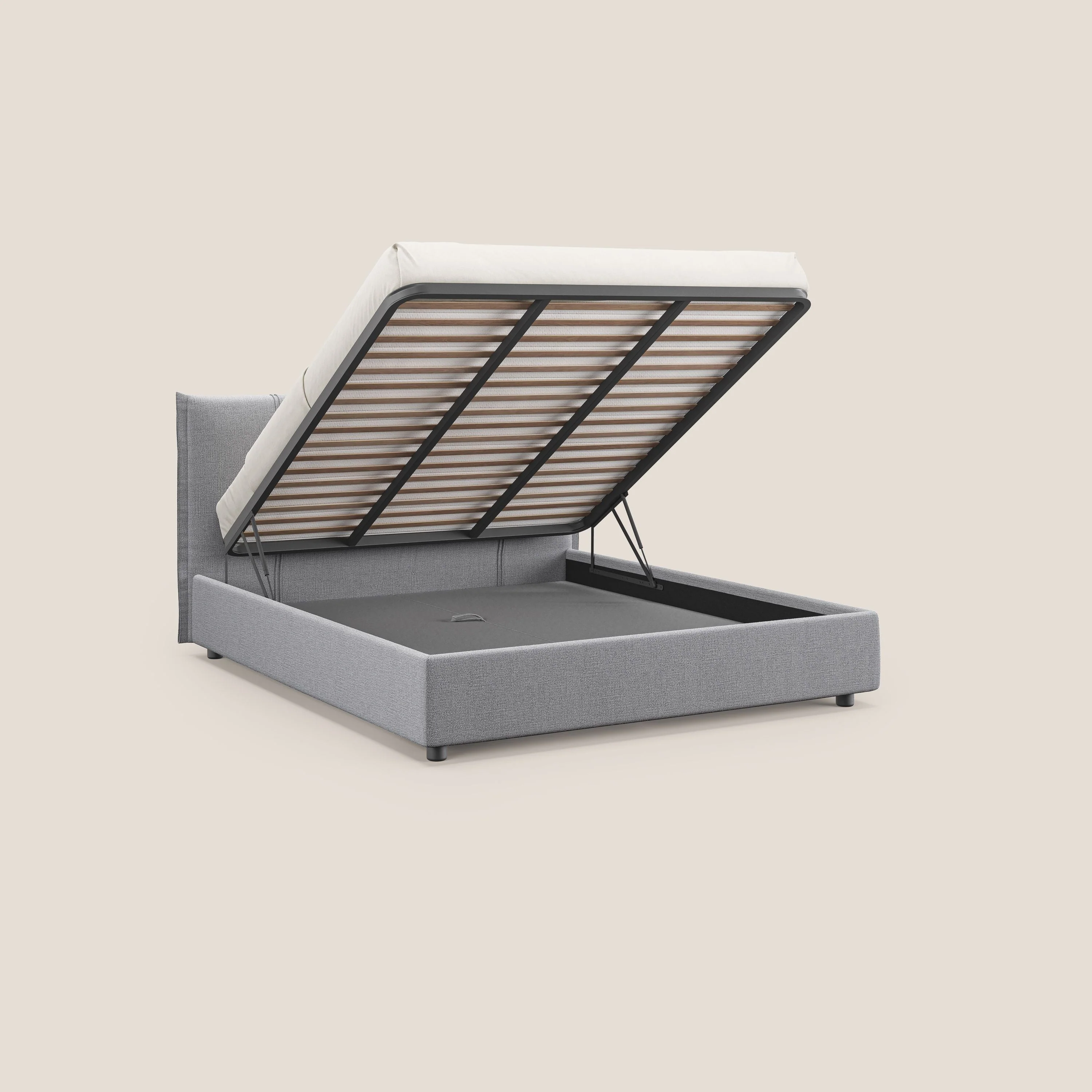 Alicia lit rembourré avec coffre de rangement en tissu imperméable T14 gris clair - Image 2