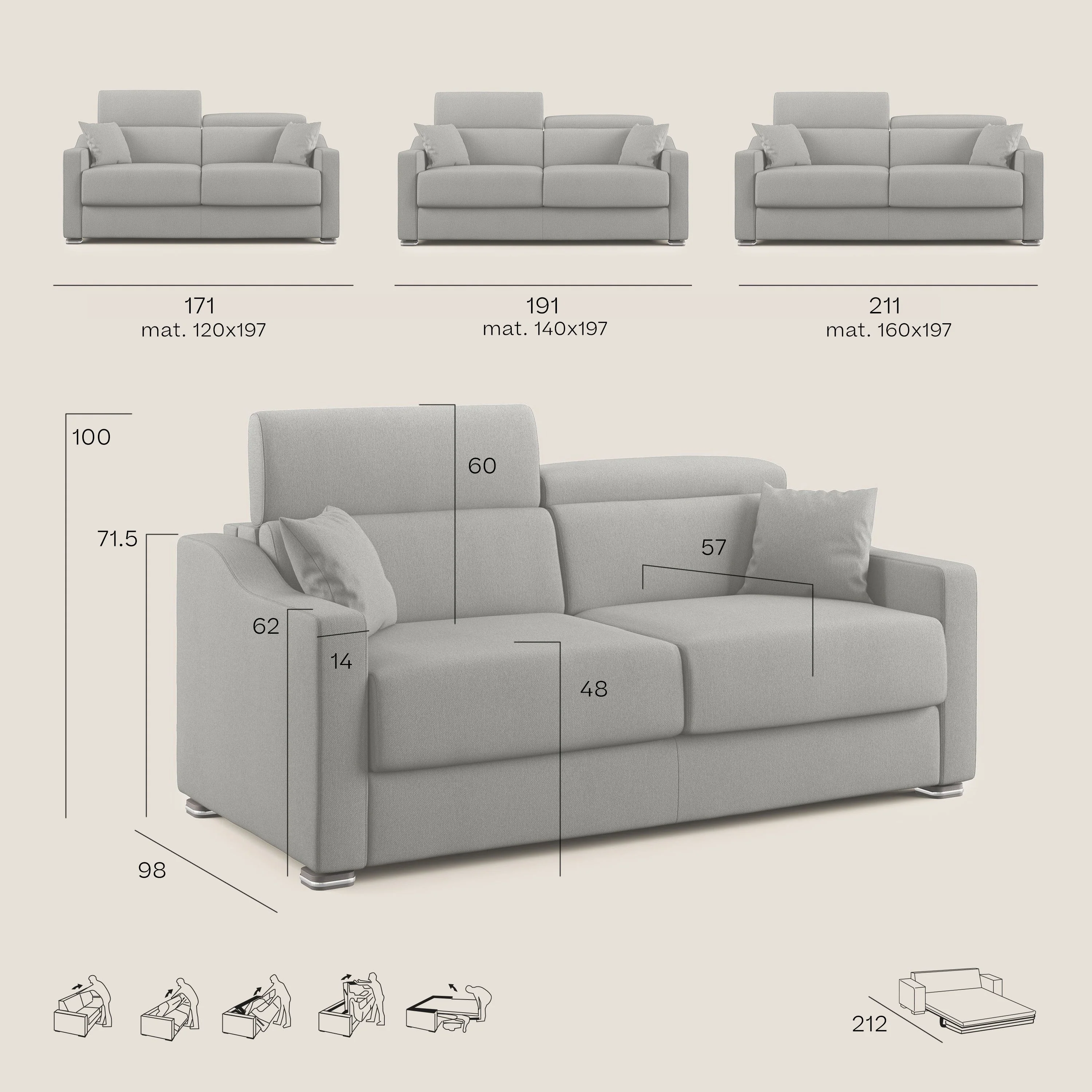 Amber canapé convertible en tissu détachable T05 anthracite - Image 10