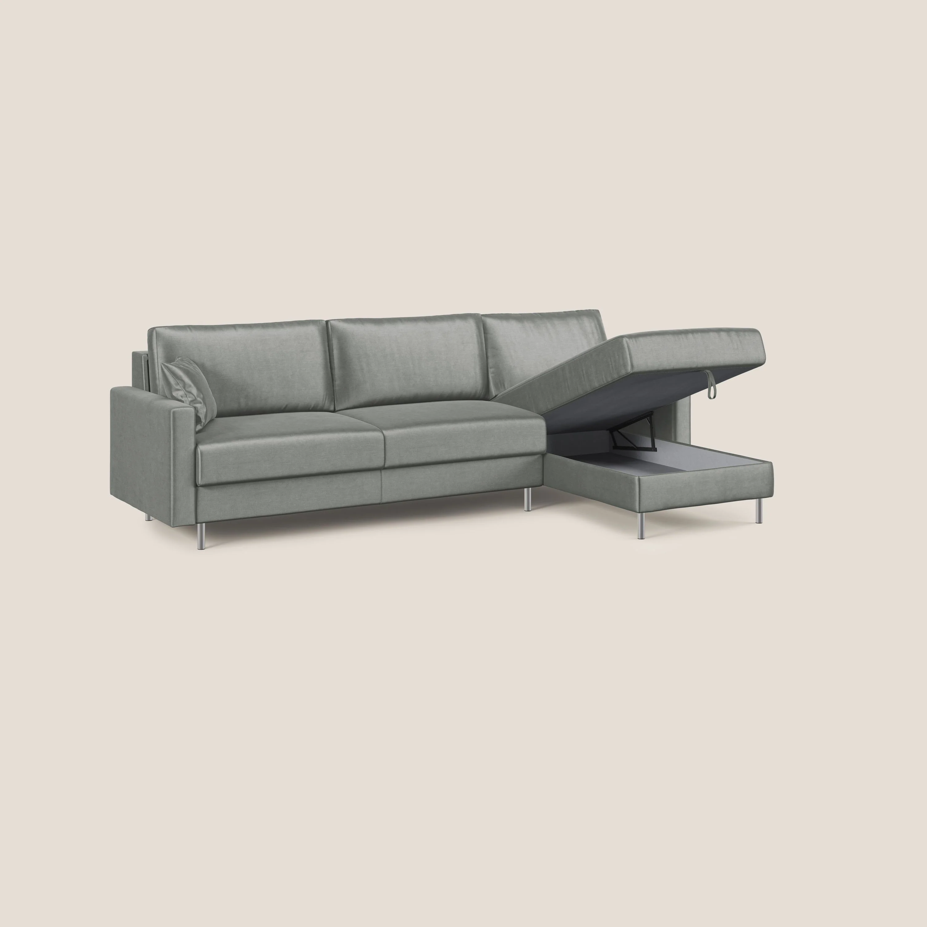 Andromeda canapé-lit d’angle en velours doux imperméable T01 gris clair - Image 6