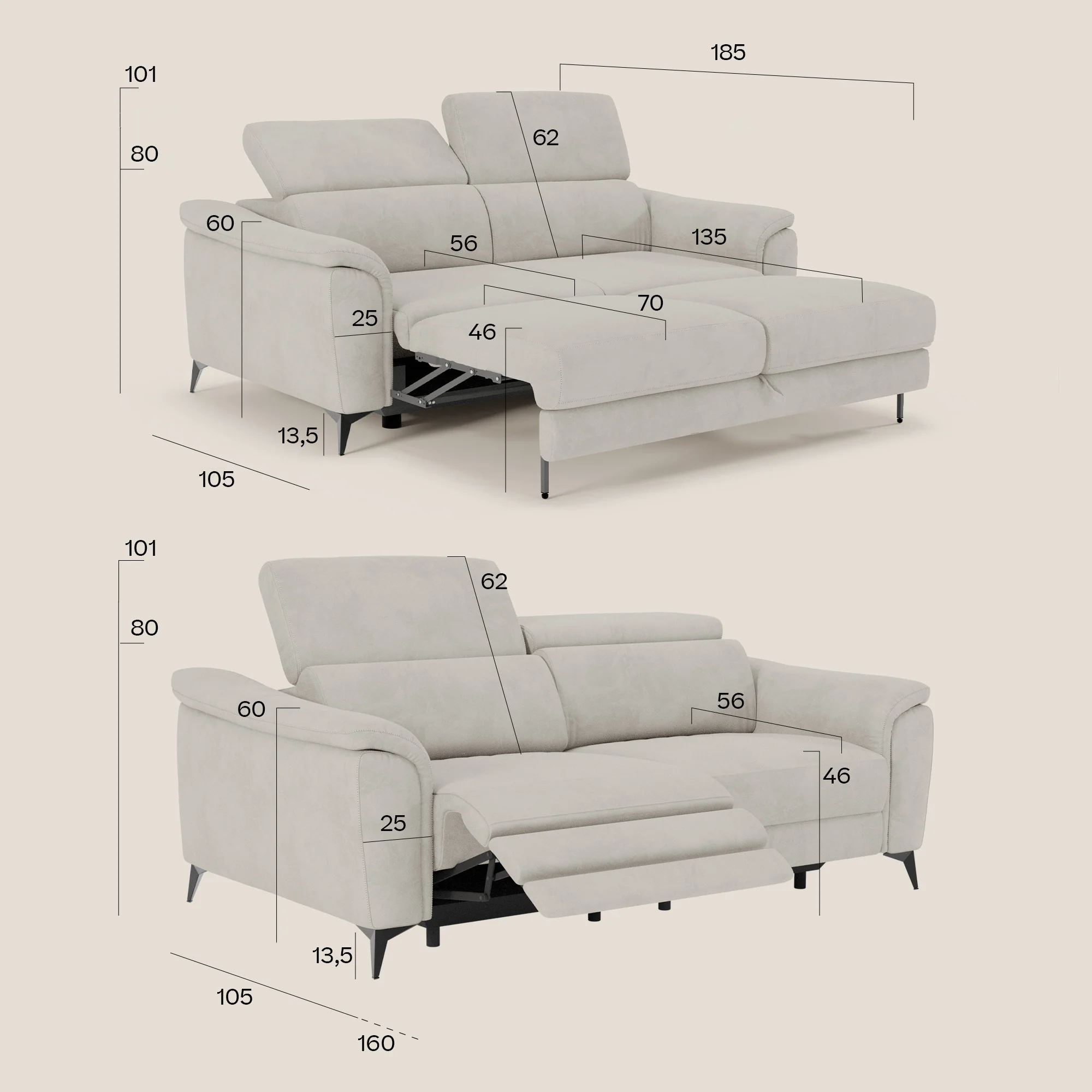 Arcos Canapé 3 places - pieds hauts et têtières inclinables en microfibre imperméable T11 bleu canard - Image 17