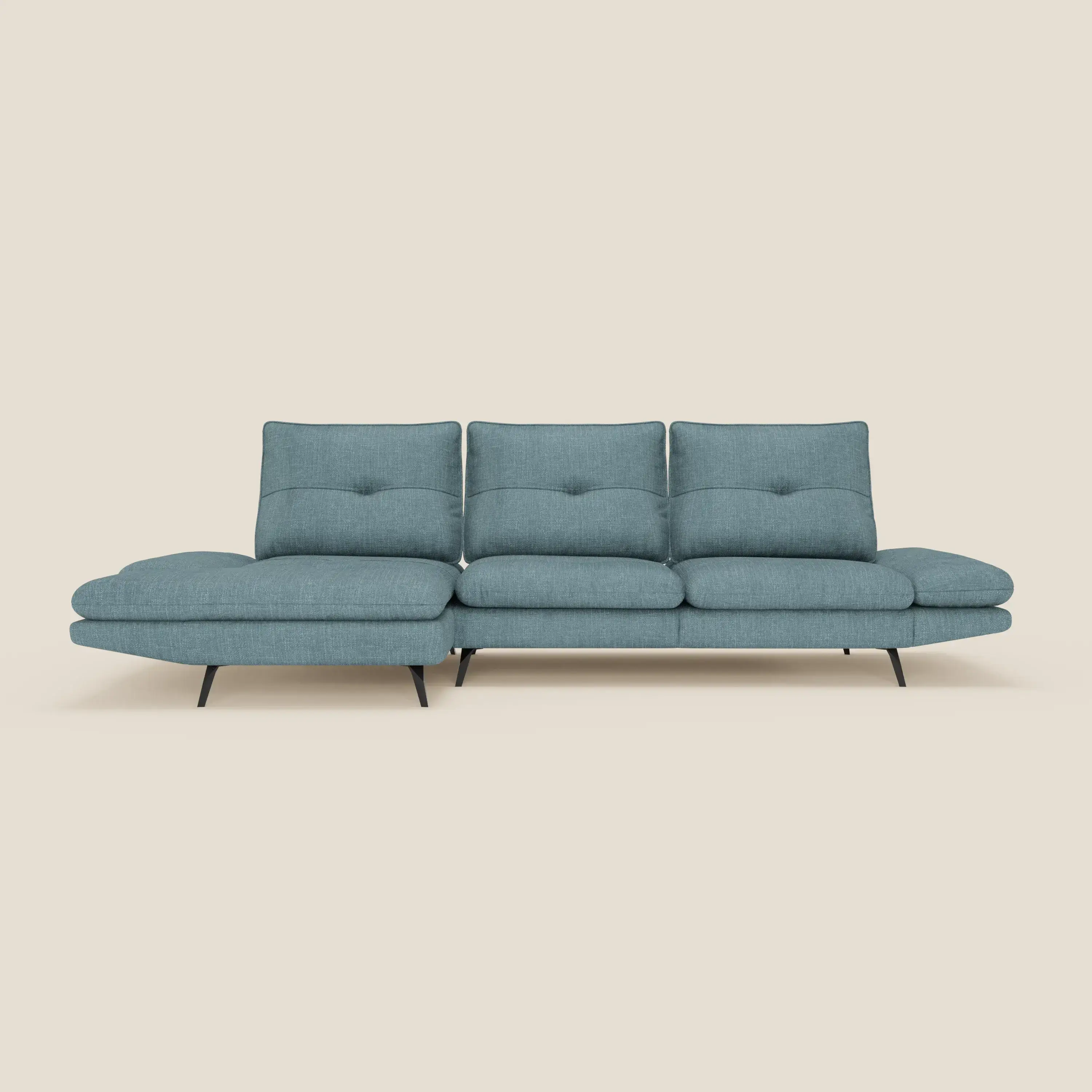 Ardex Canapé avec méridienne - dossiers coulissants et accoudoirs réglables en élégant tissu imperméable T06 bleu ciel - Image 3