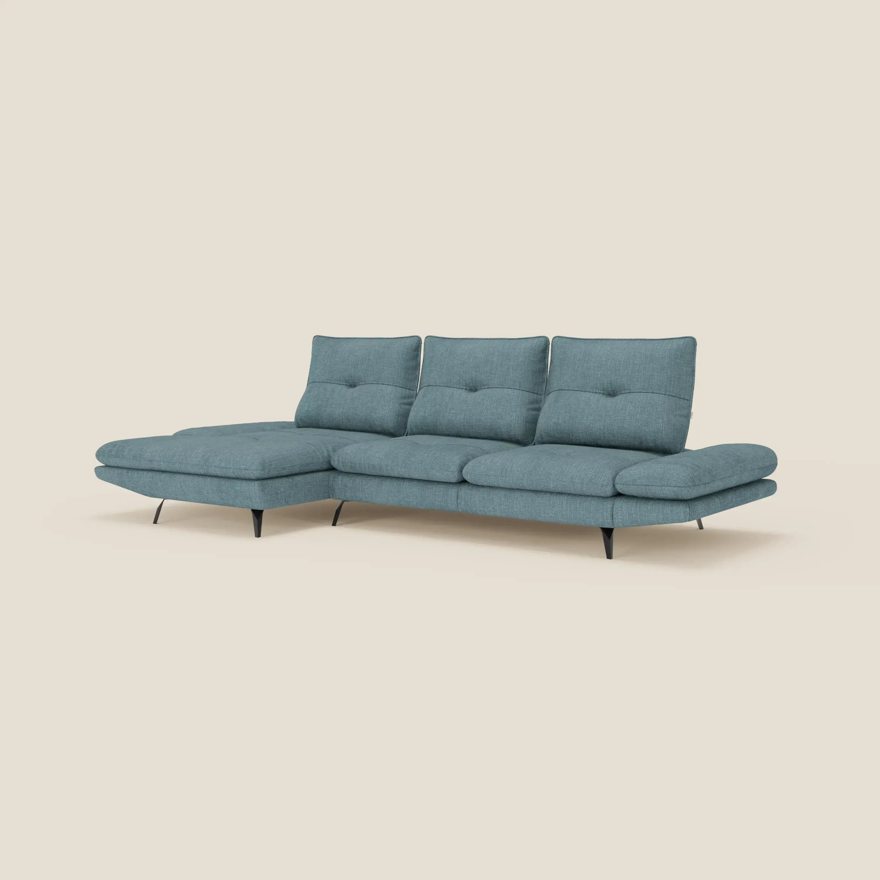 Ardex Canapé avec méridienne - dossiers coulissants et accoudoirs réglables en élégant tissu imperméable T06 bleu ciel - Image 5