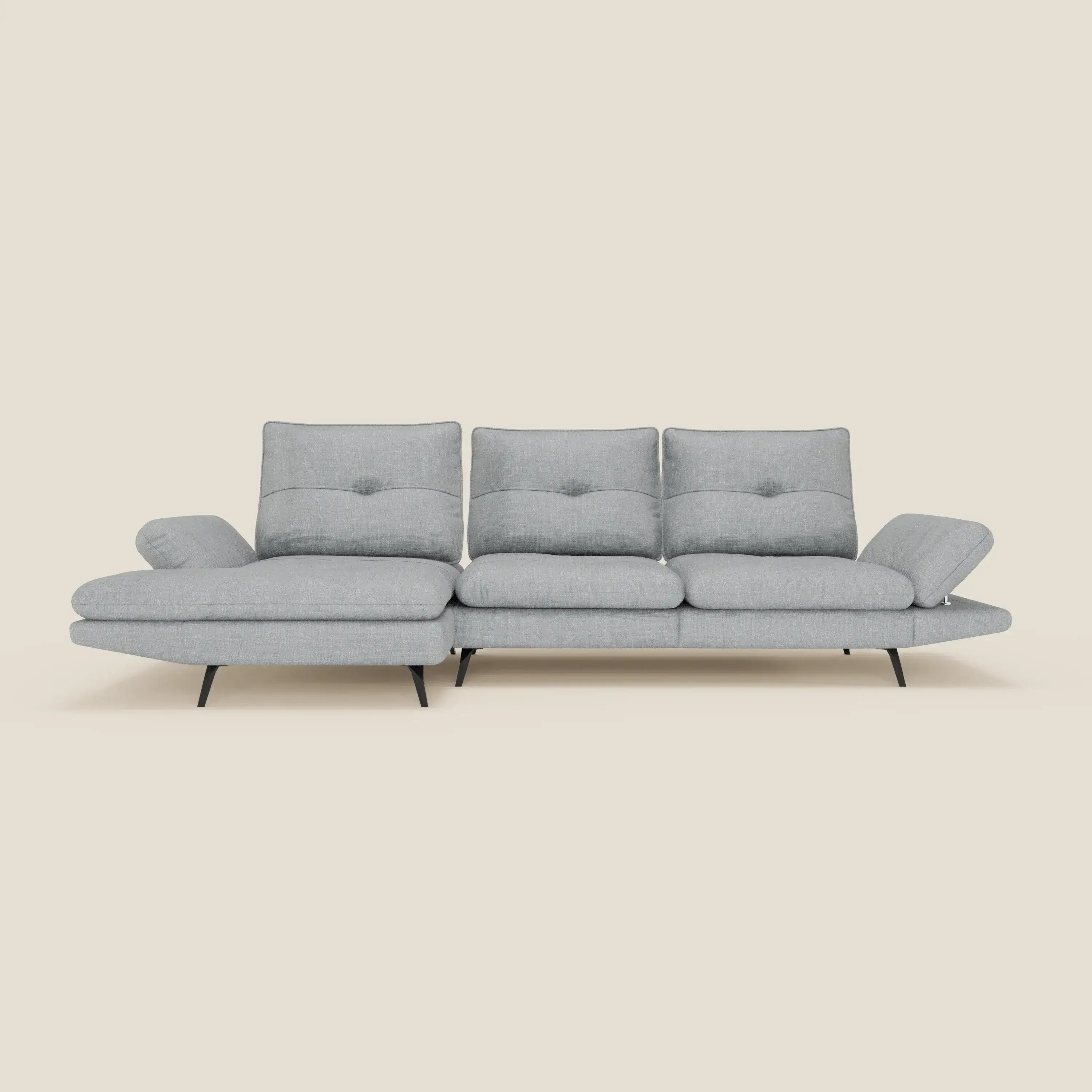 Ardex Canapé avec méridienne - dossiers coulissants et accoudoirs réglables en élégant tissu imperméable T06 bleu glacier