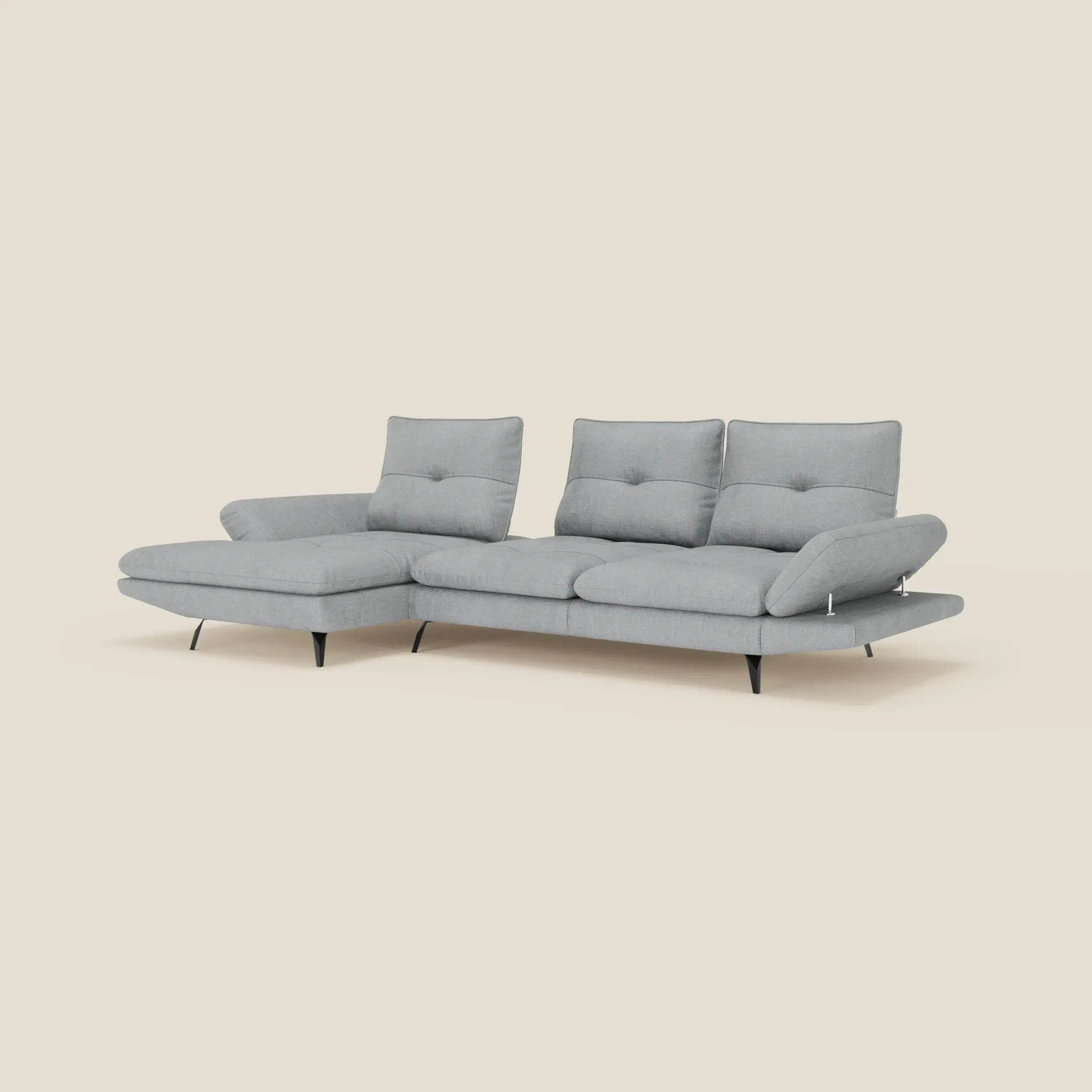 Ardex Canapé avec méridienne - dossiers coulissants et accoudoirs réglables en élégant tissu imperméable T06 bleu glacier - Image 2