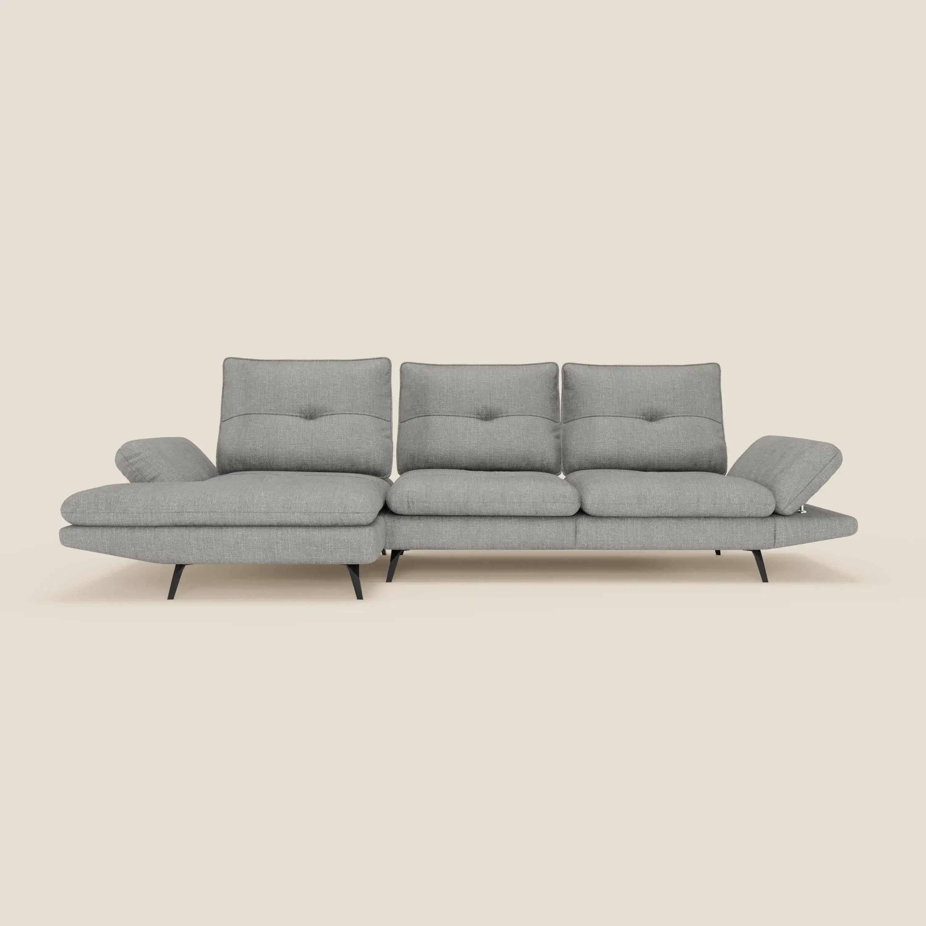 Ardex Canapé avec méridienne - dossiers coulissants et accoudoirs réglables en élégant tissu imperméable T06 gris