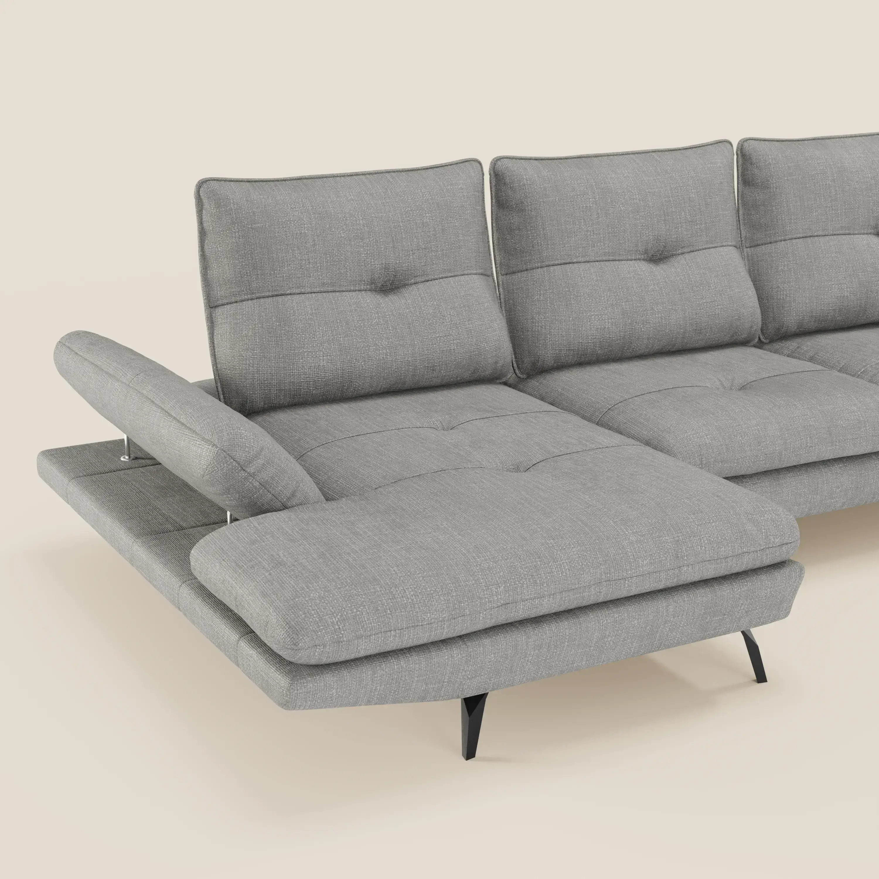 Ardex Canapé avec méridienne - dossiers coulissants et accoudoirs réglables en élégant tissu imperméable T06 gris - Image 4