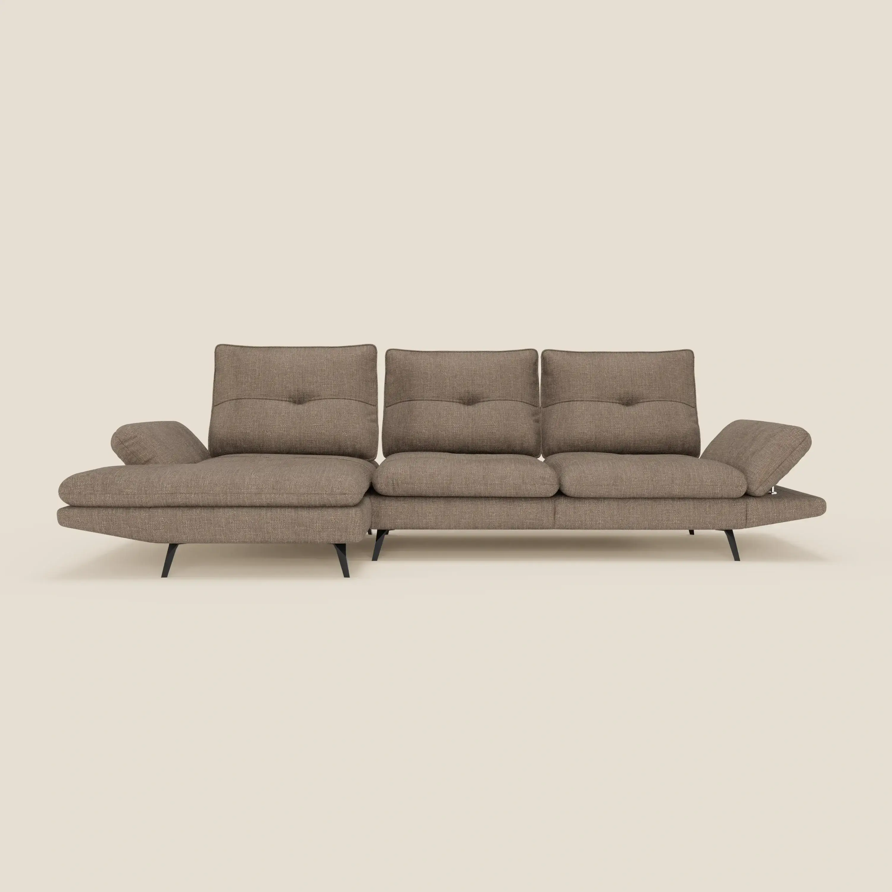 Ardex Canapé avec méridienne - dossiers coulissants et accoudoirs réglables en élégant tissu imperméable T06 marron