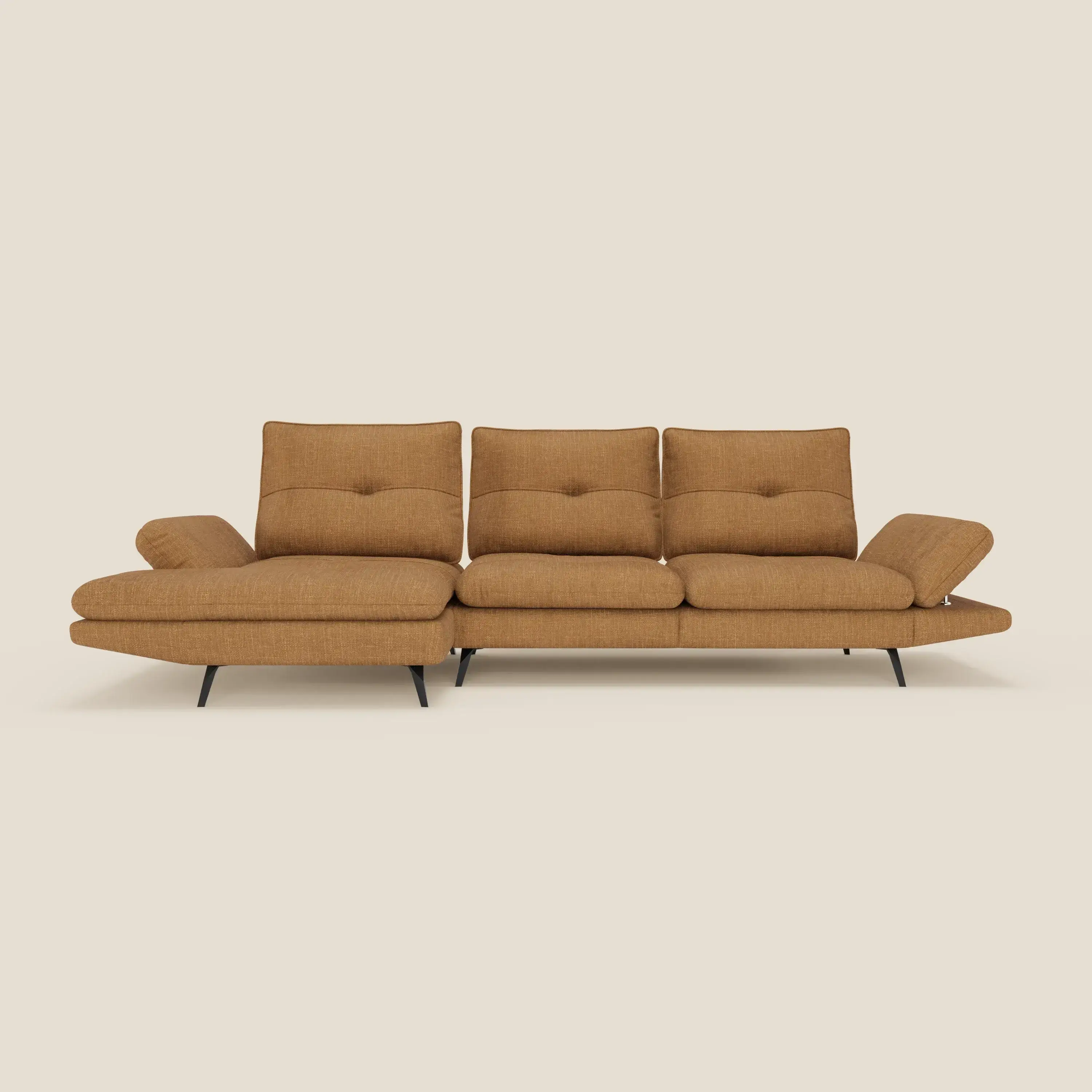 Ardex Canapé avec méridienne - dossiers coulissants et accoudoirs réglables en élégant tissu imperméable T06 ocre