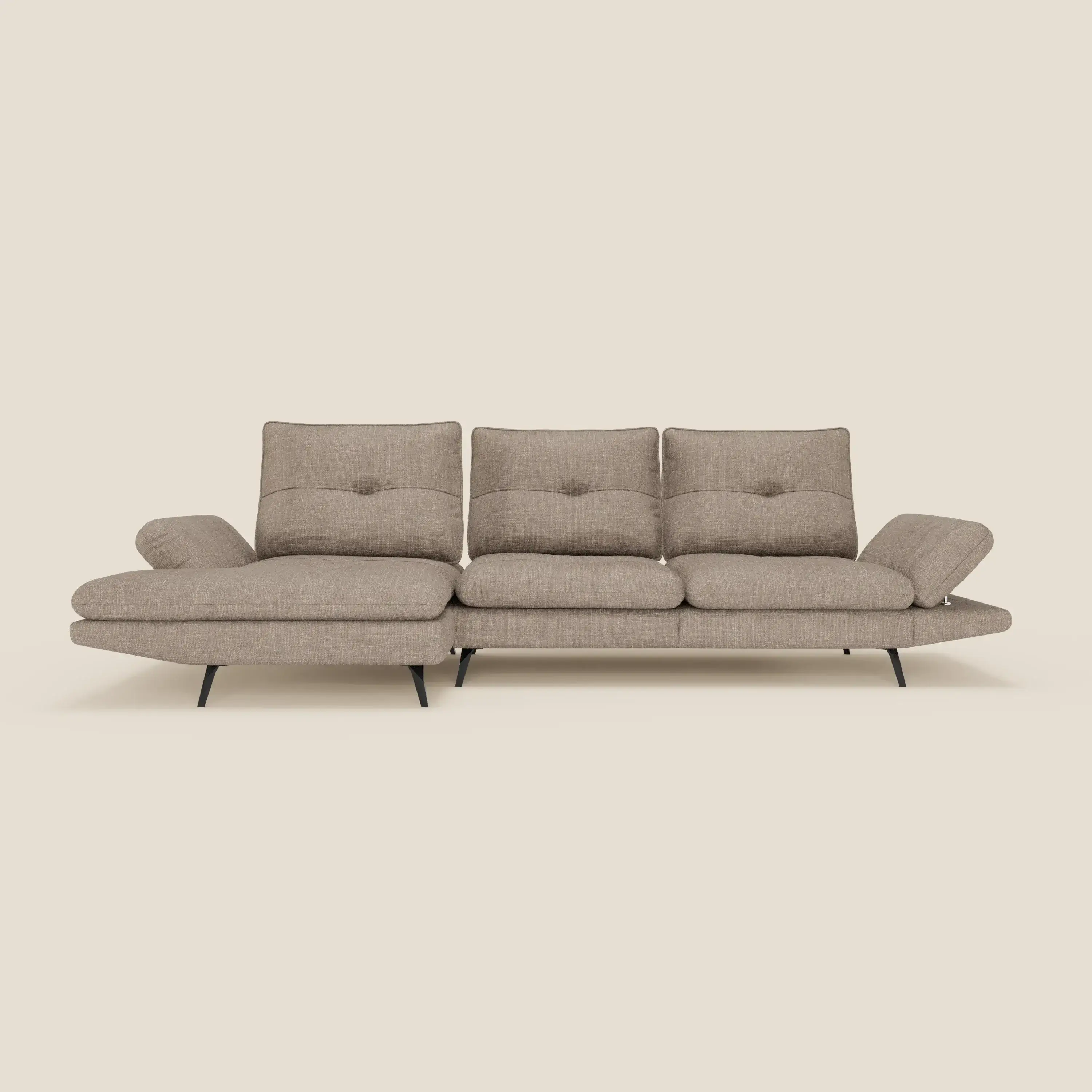 Ardex Canapé avec méridienne - dossiers coulissants et accoudoirs réglables en élégant tissu imperméable T06 taupe
