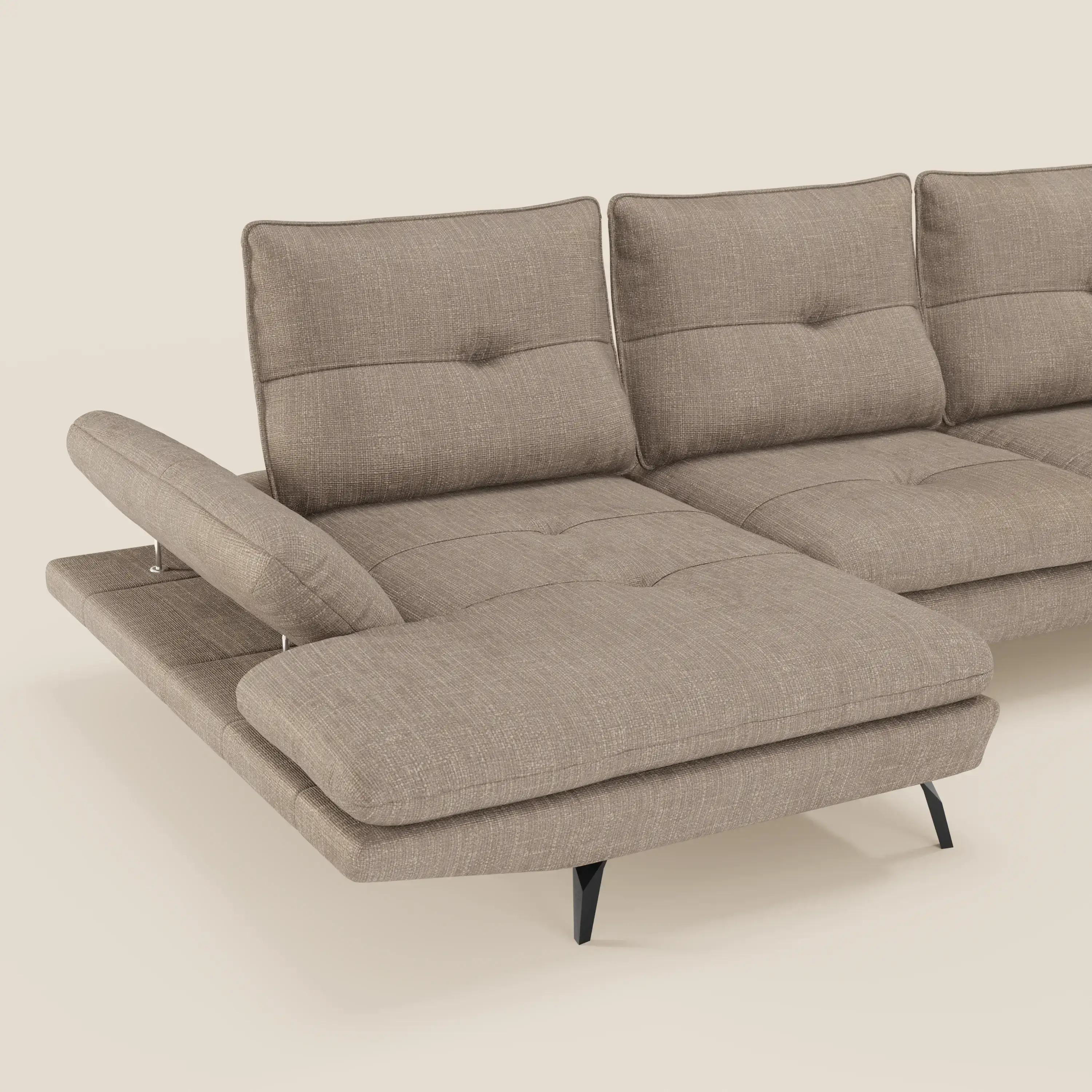 Ardex Canapé avec méridienne - dossiers coulissants et accoudoirs réglables en élégant tissu imperméable T06 taupe - Image 4
