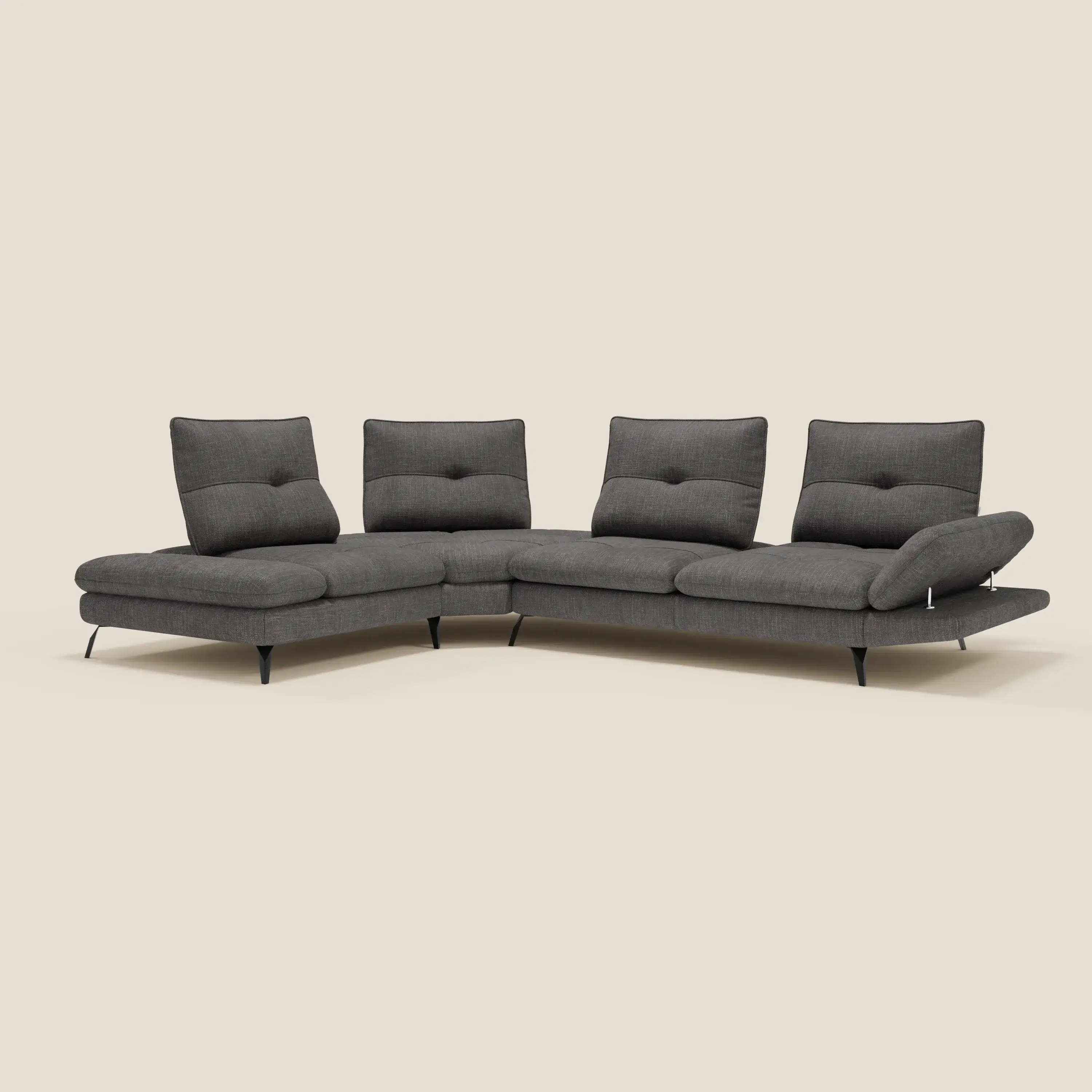 Ardex Canapé d'angle  - dossiers coulissants et accoudoirs réglables en élégant tissu imperméable T06 anthracite
