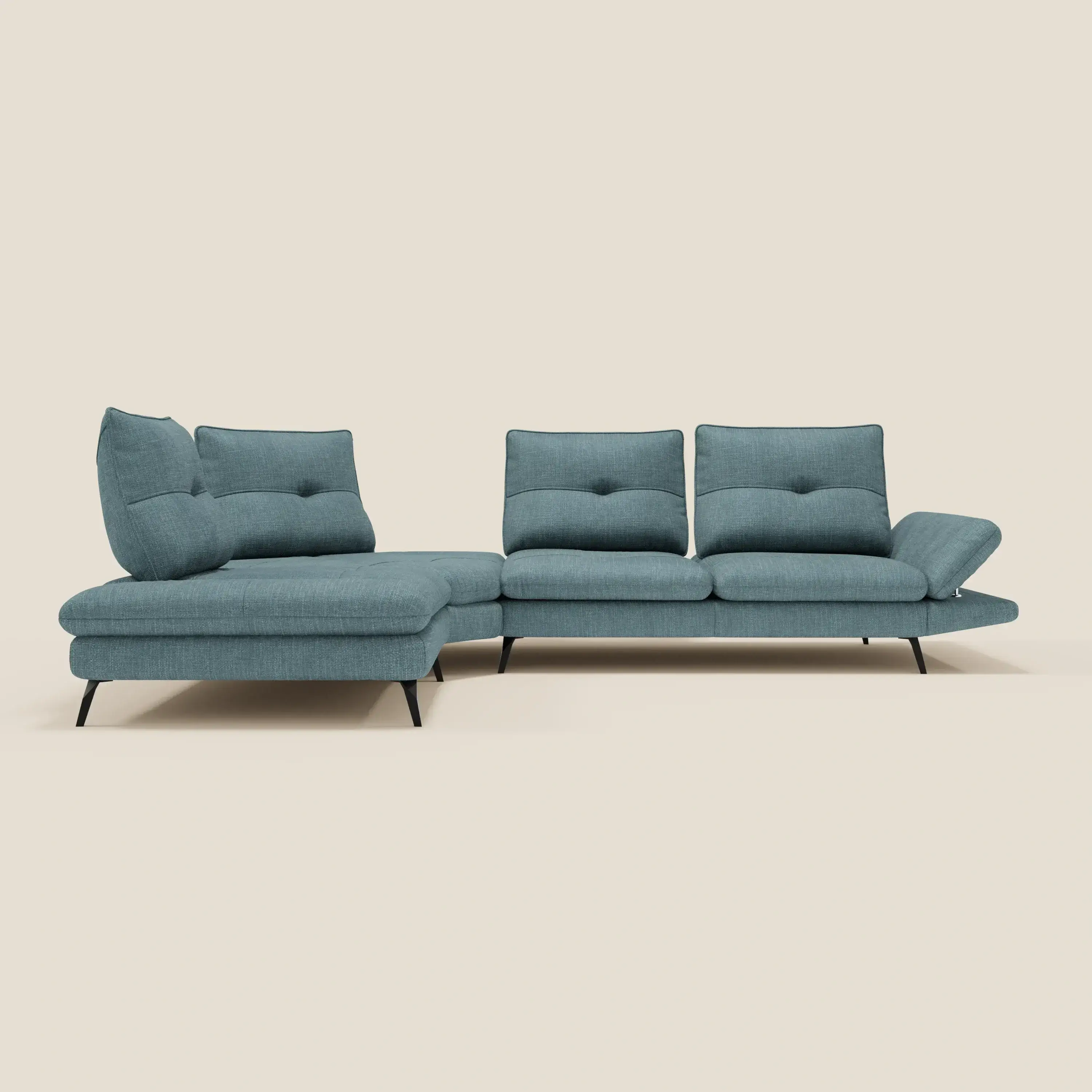 Ardex Canapé d'angle  - dossiers coulissants et accoudoirs réglables en élégant tissu imperméable T06 bleu ciel - Image 5