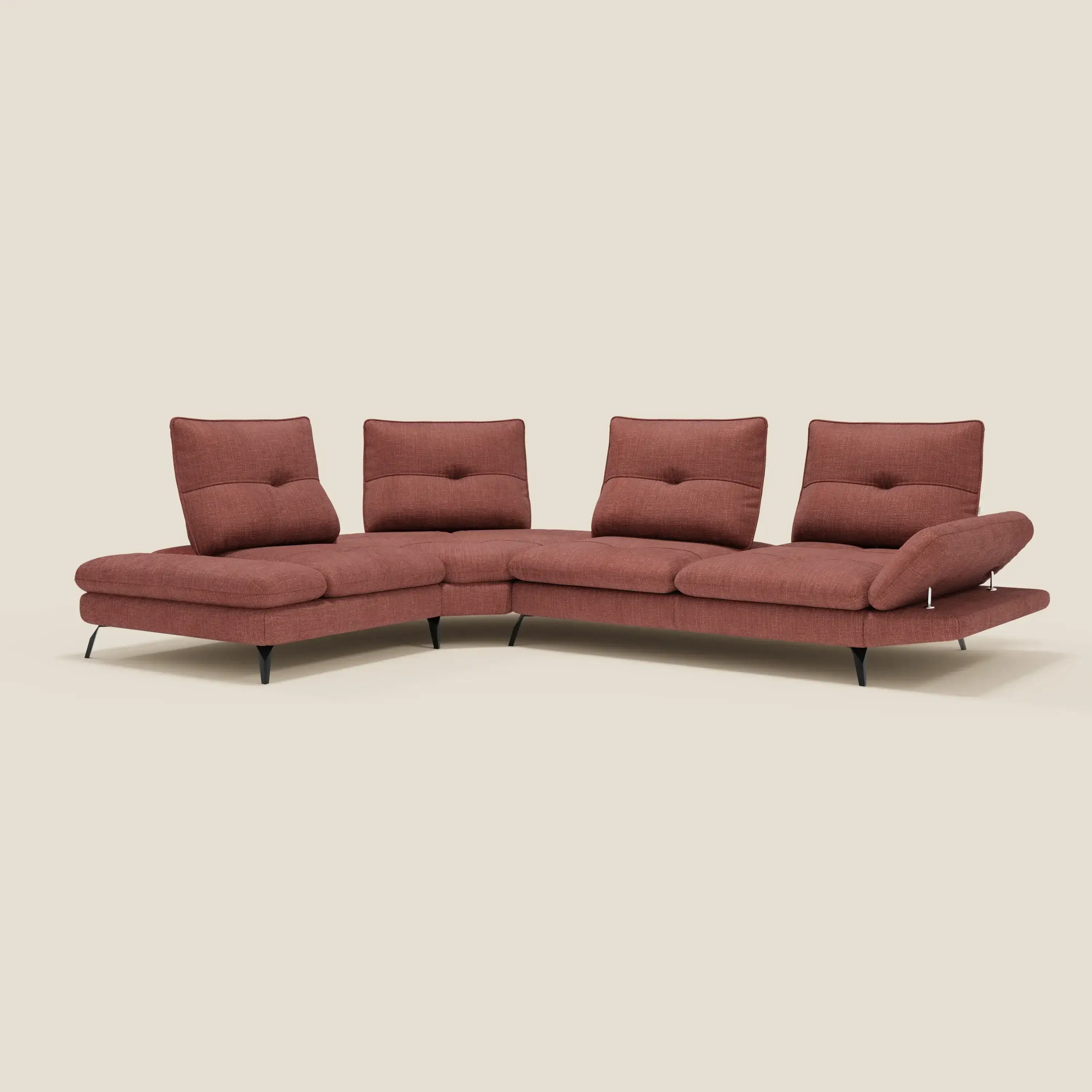 Ardex Canapé d'angle  - dossiers coulissants et accoudoirs réglables en élégant tissu imperméable T06 corail