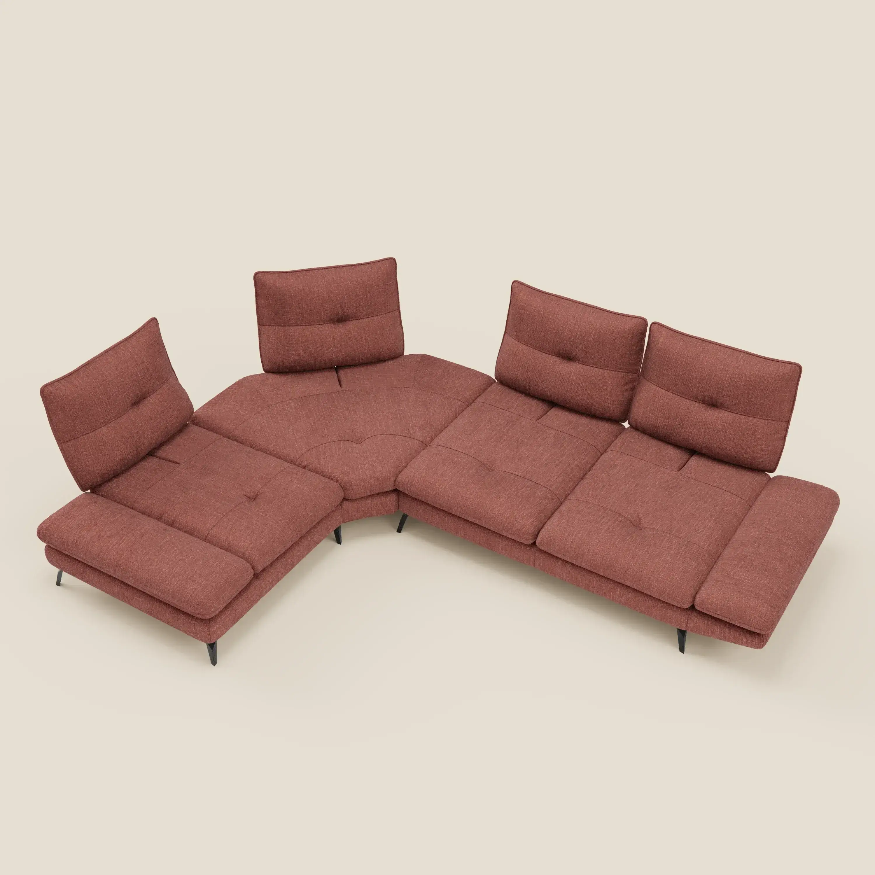 Ardex Canapé d'angle  - dossiers coulissants et accoudoirs réglables en élégant tissu imperméable T06 corail - Image 11