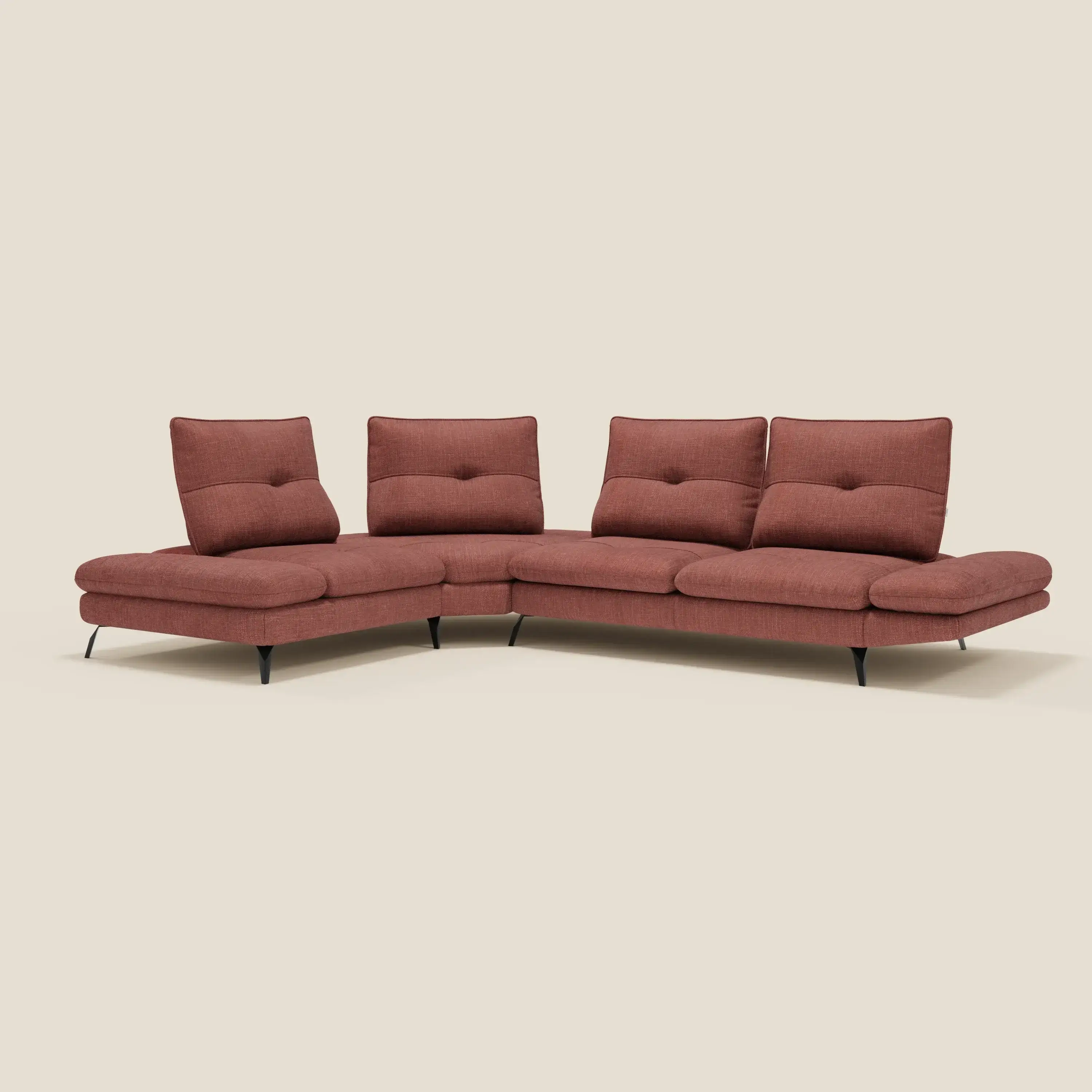 Ardex Canapé d'angle  - dossiers coulissants et accoudoirs réglables en élégant tissu imperméable T06 corail - Image 2