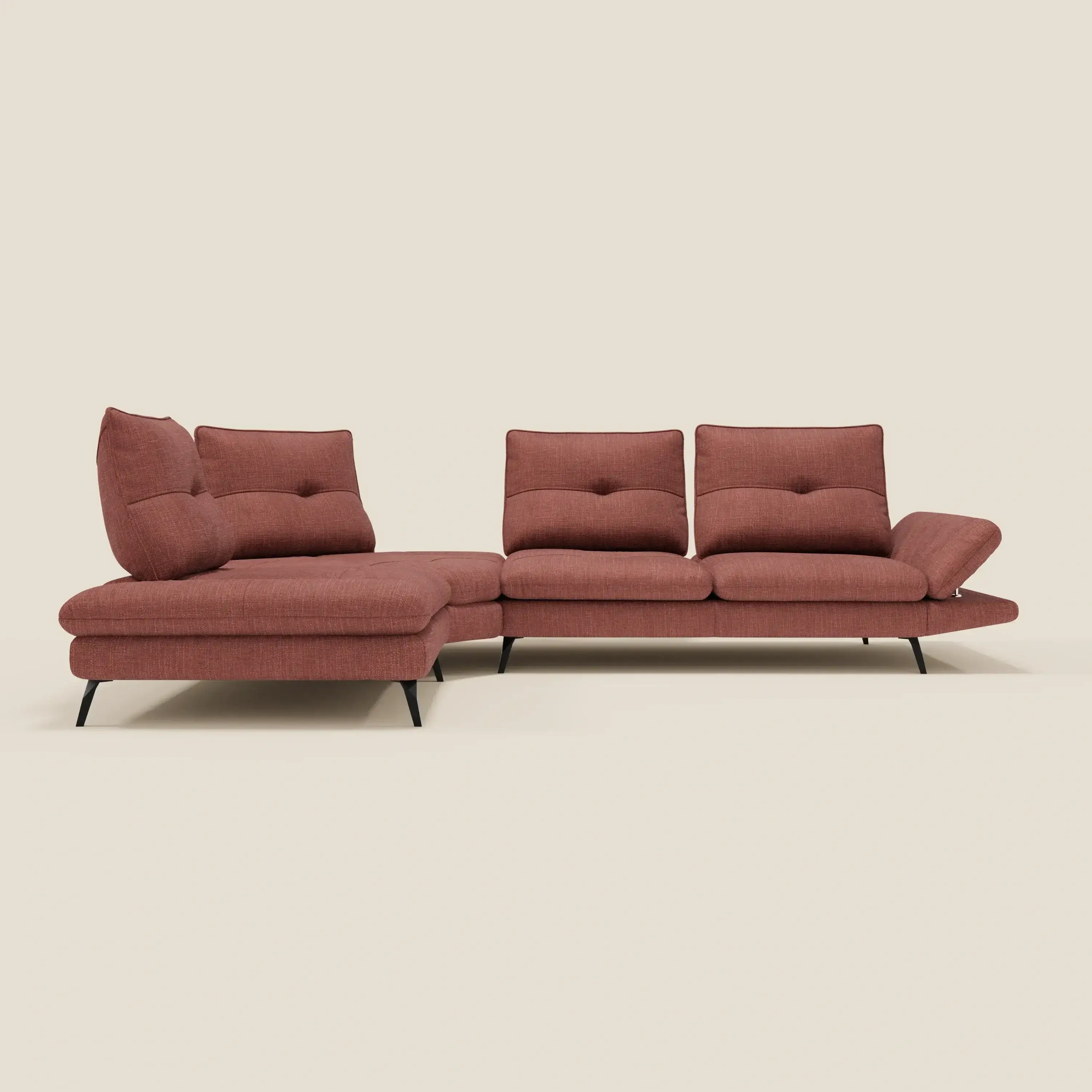 Ardex Canapé d'angle  - dossiers coulissants et accoudoirs réglables en élégant tissu imperméable T06 corail - Image 5