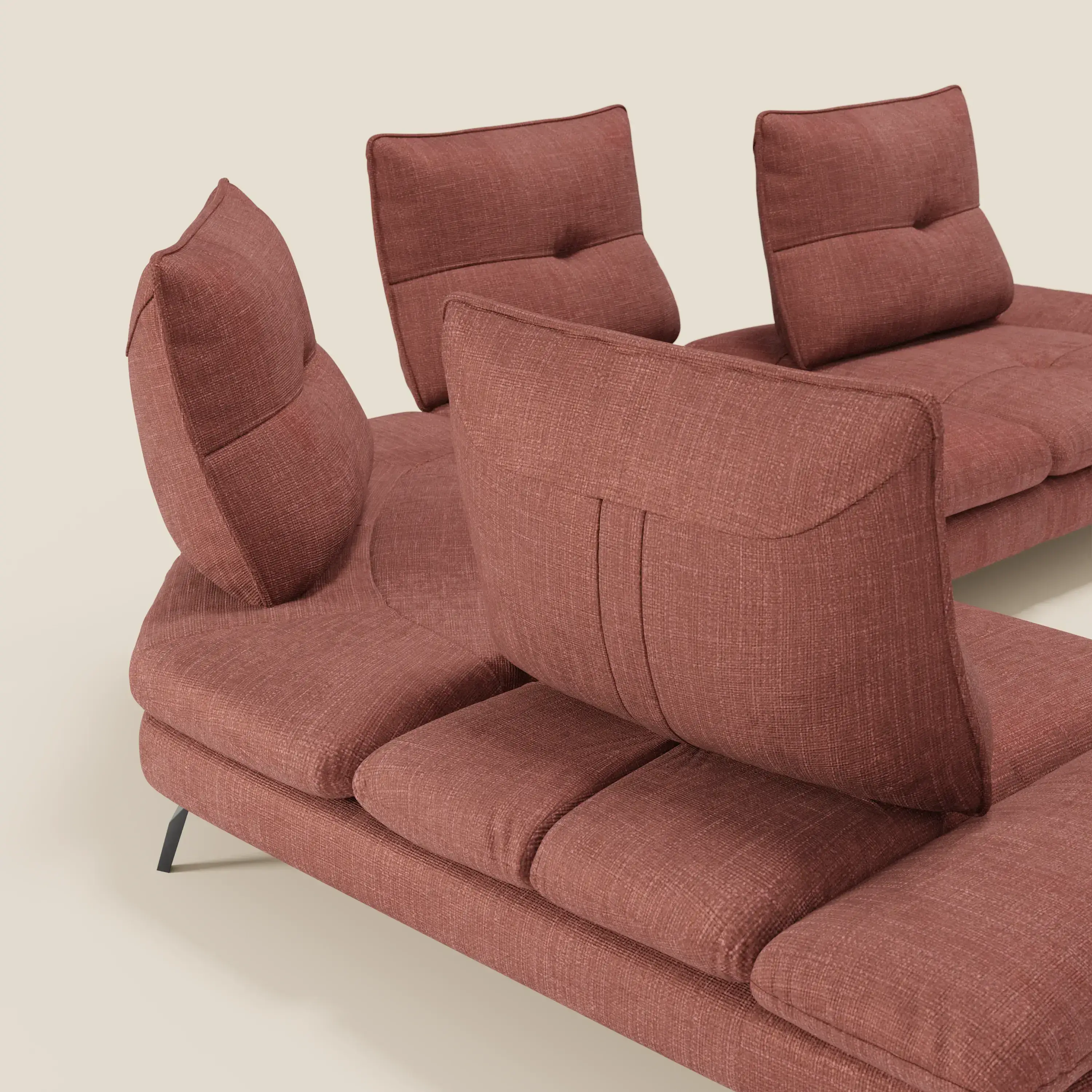 Ardex Canapé d'angle  - dossiers coulissants et accoudoirs réglables en élégant tissu imperméable T06 corail - Image 6