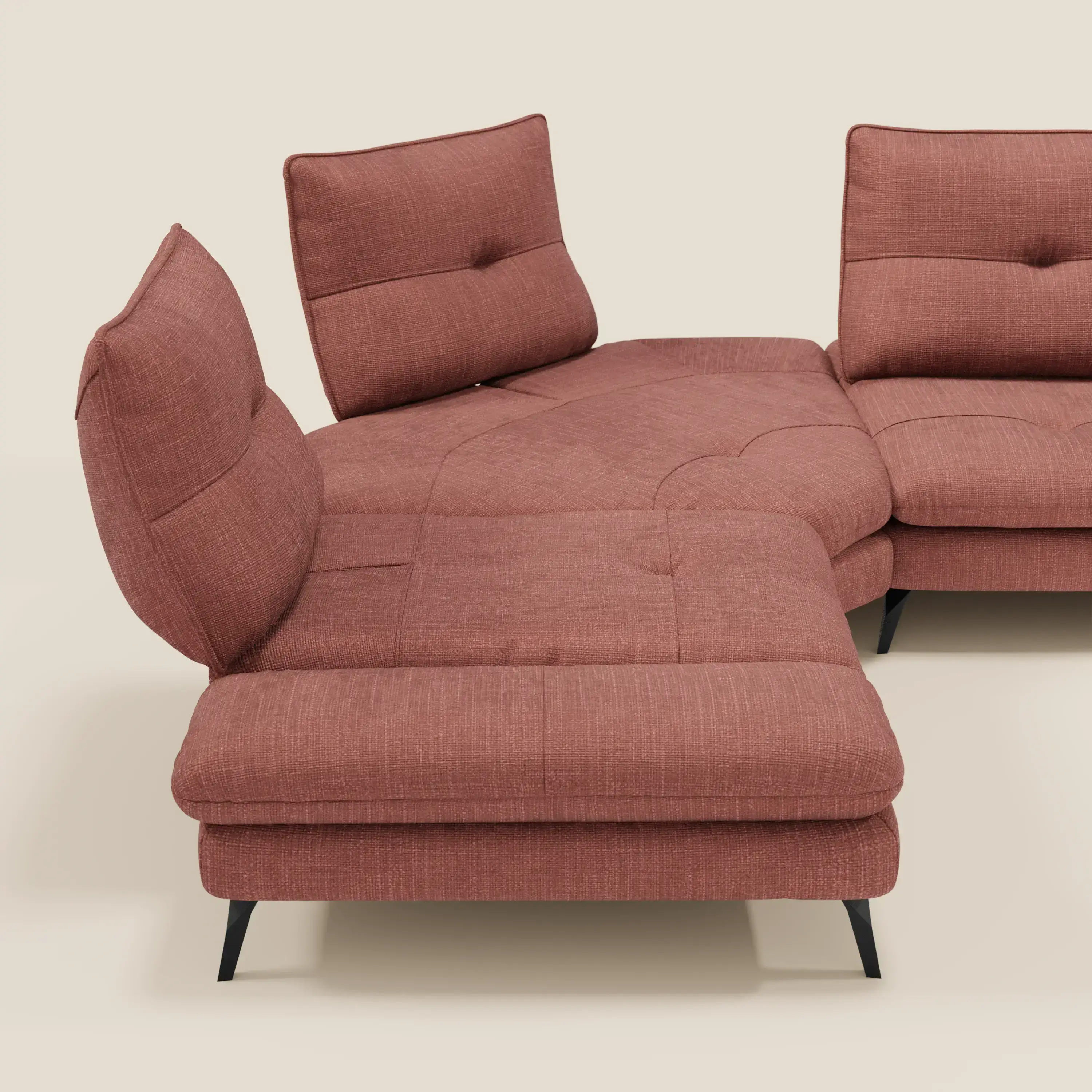 Ardex Canapé d'angle  - dossiers coulissants et accoudoirs réglables en élégant tissu imperméable T06 corail - Image 8