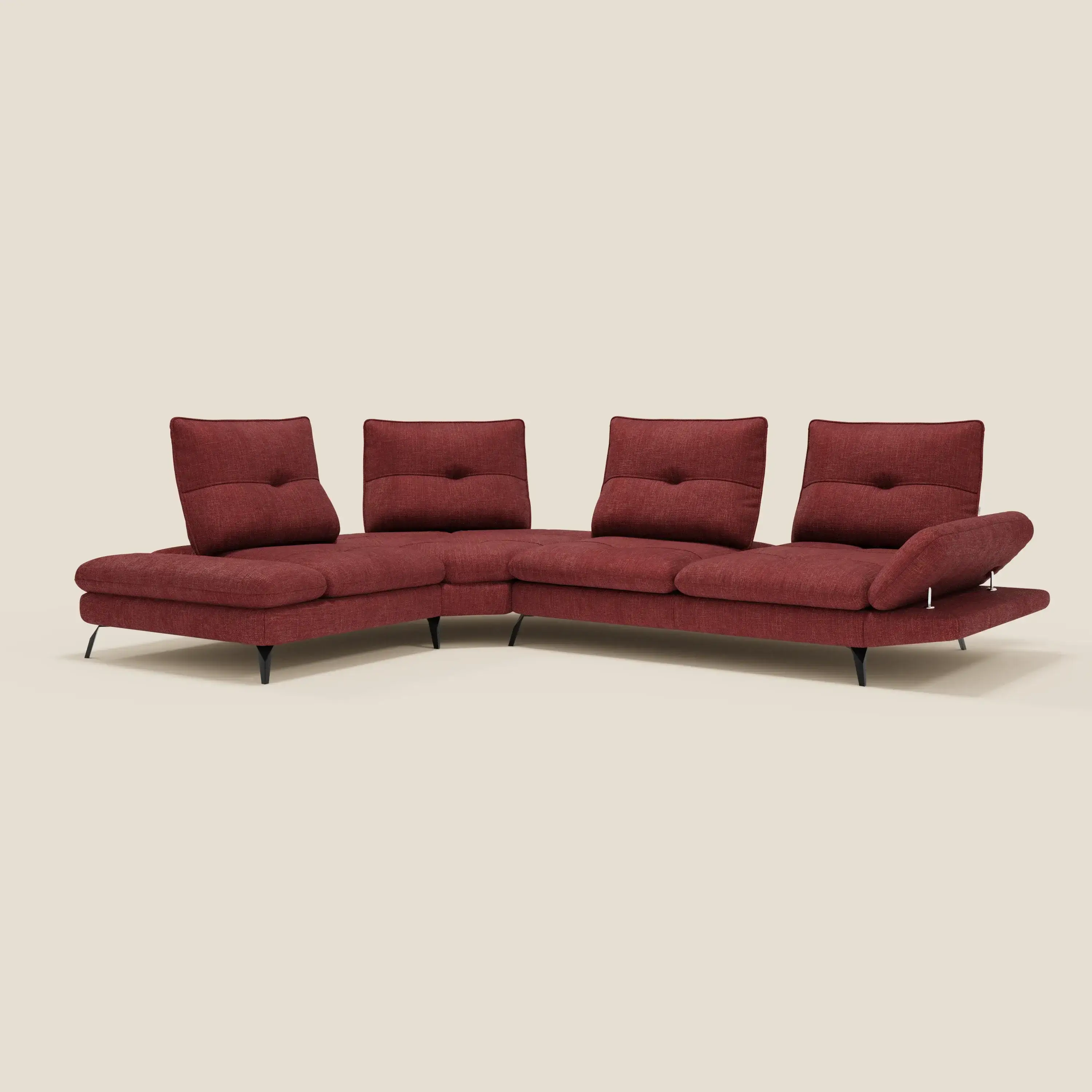 Ardex Canapé d'angle  - dossiers coulissants et accoudoirs réglables en élégant tissu imperméable T06 rouge