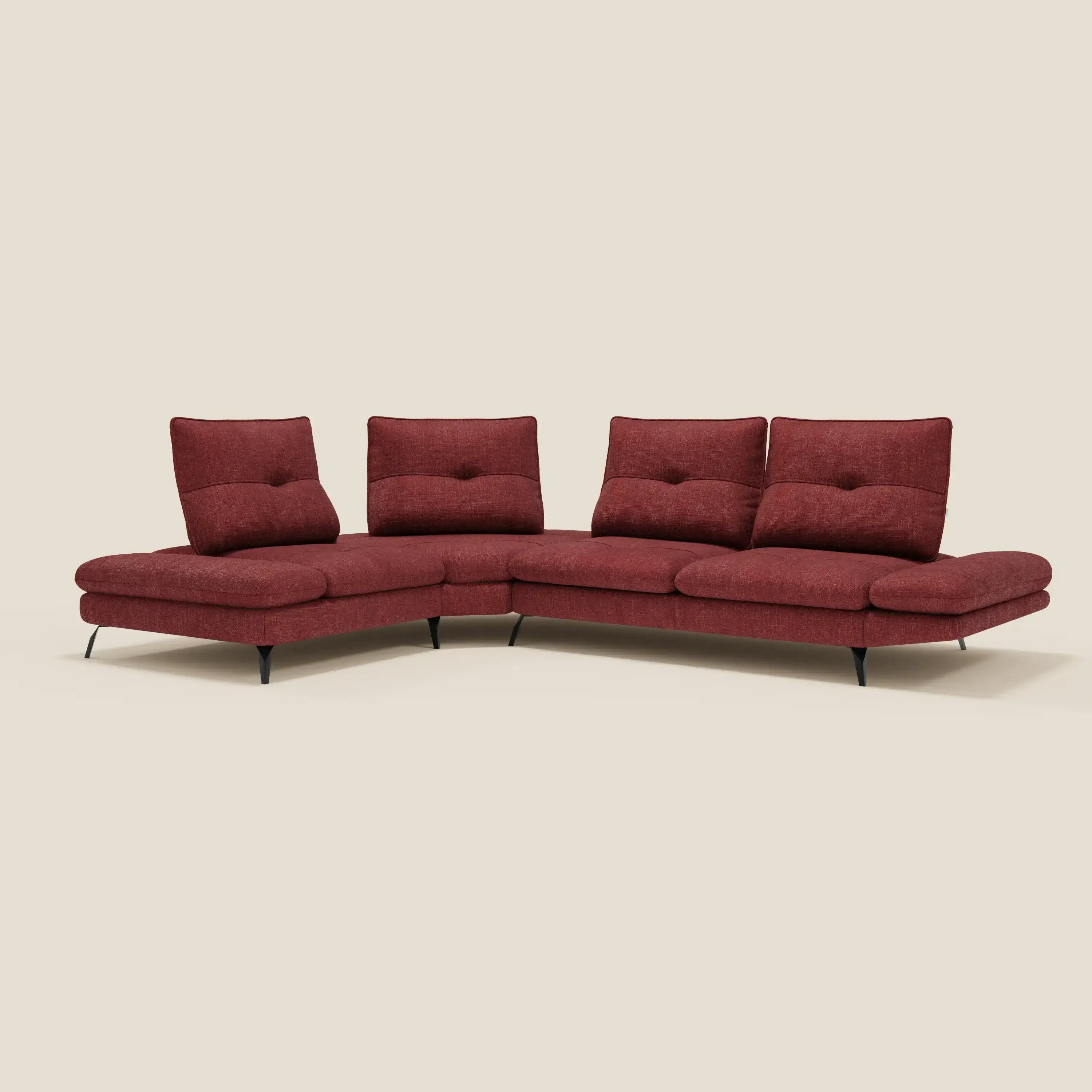 Ardex Canapé d'angle  - dossiers coulissants et accoudoirs réglables en élégant tissu imperméable T06 rouge - Image 2