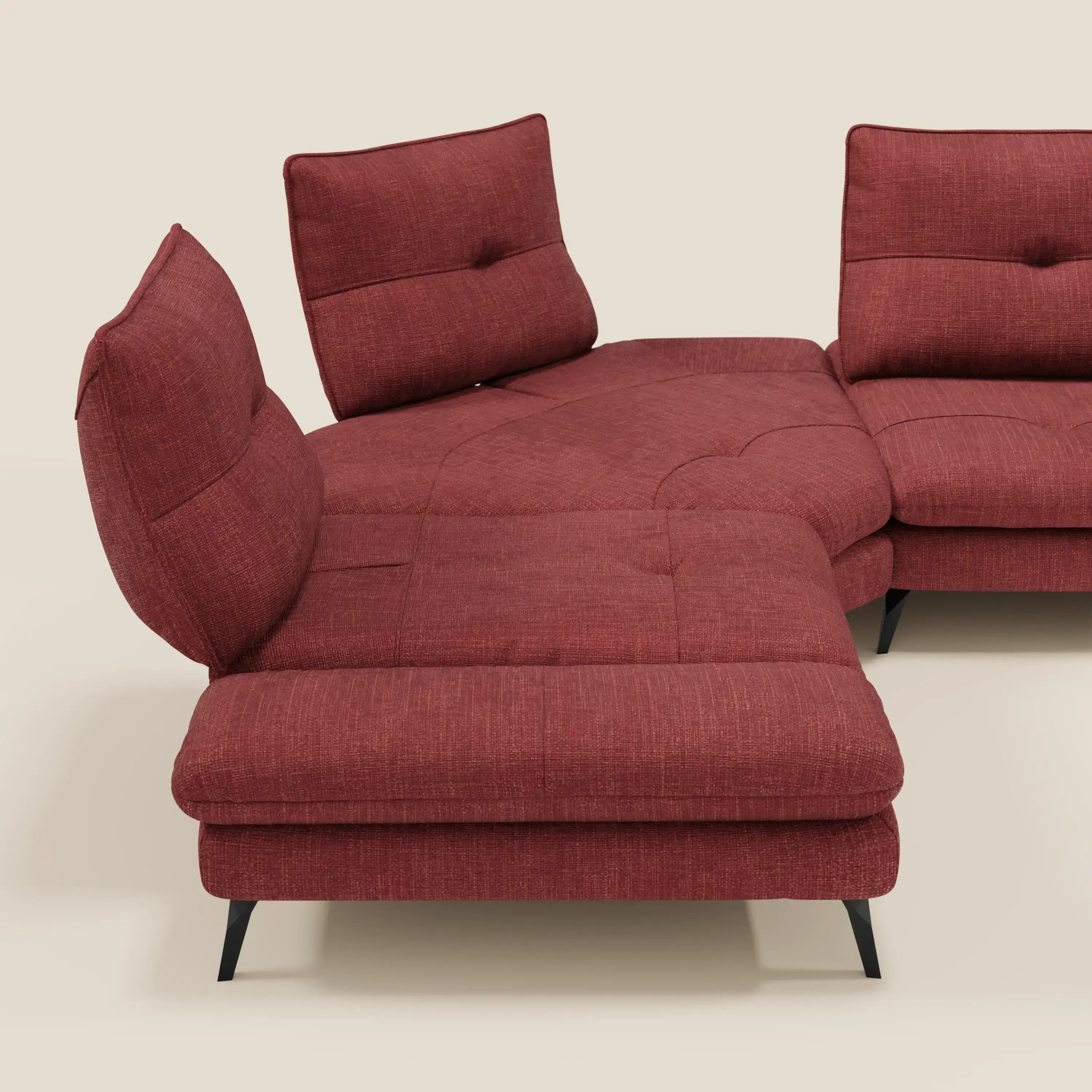 Ardex Canapé d'angle  - dossiers coulissants et accoudoirs réglables en élégant tissu imperméable T06 rouge - Image 8