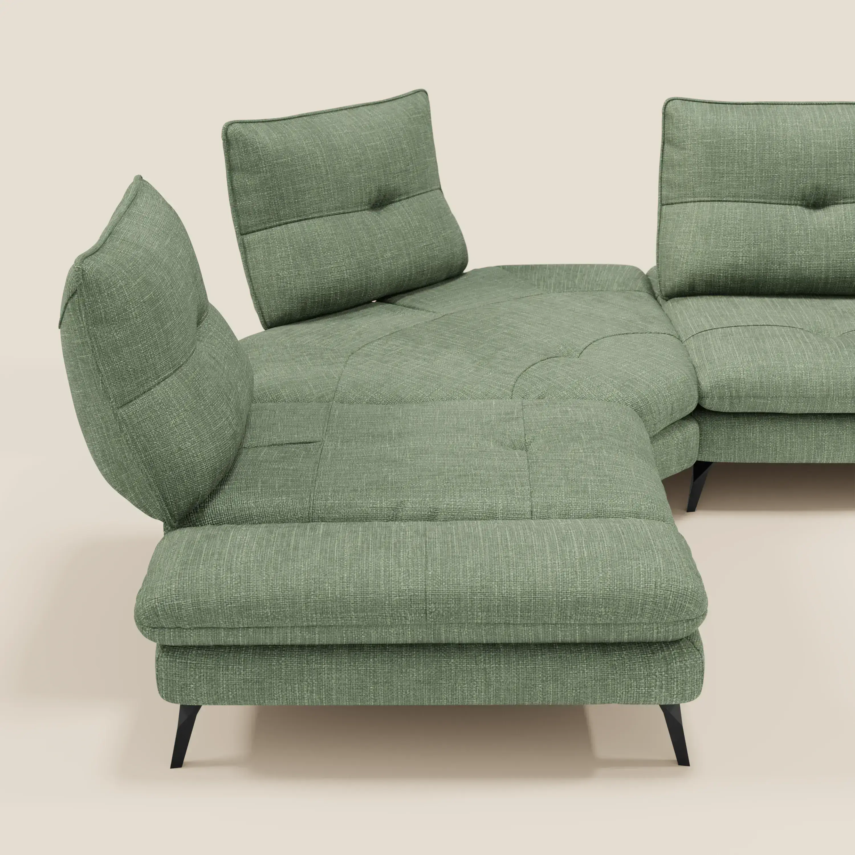 Ardex Canapé d'angle - dossiers coulissants et accoudoirs réglables en élégant tissu imperméable T06 vert - Image 8