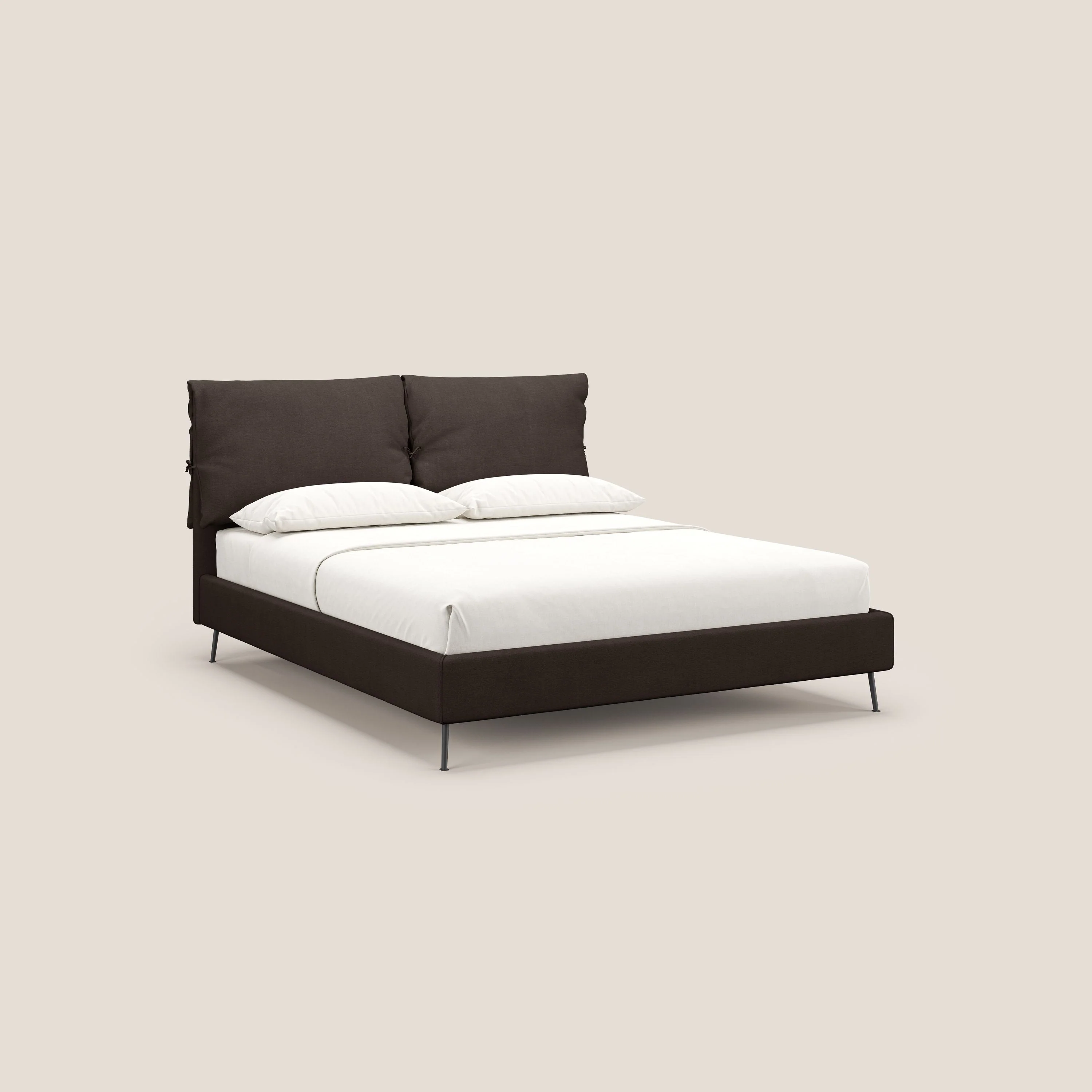 Artemisia lit rembourré avec pieds hauts déhoussable en tissu détachable T17 marron
