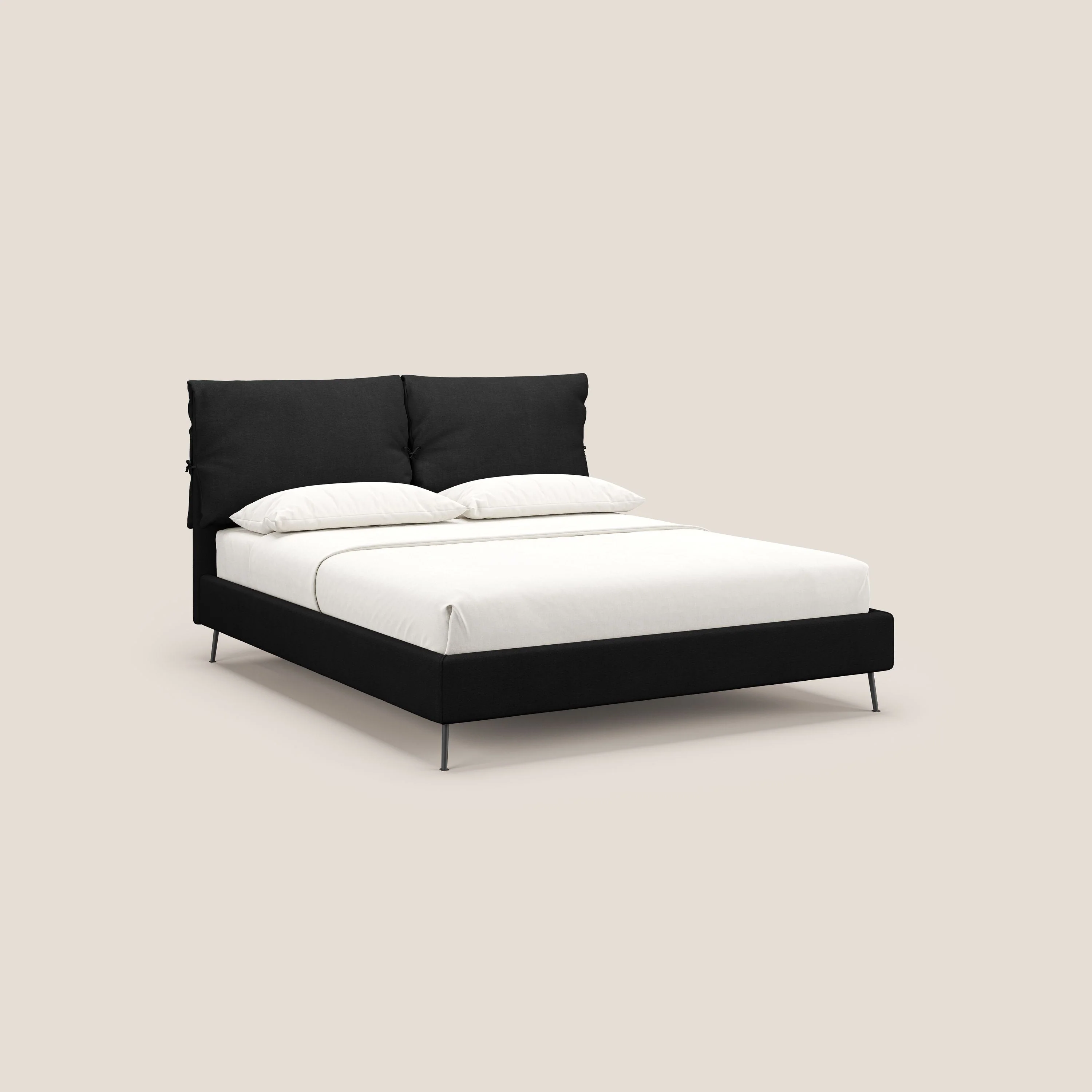 Artemisia lit rembourré avec pieds hauts déhoussable en tissu détachable T17 noir