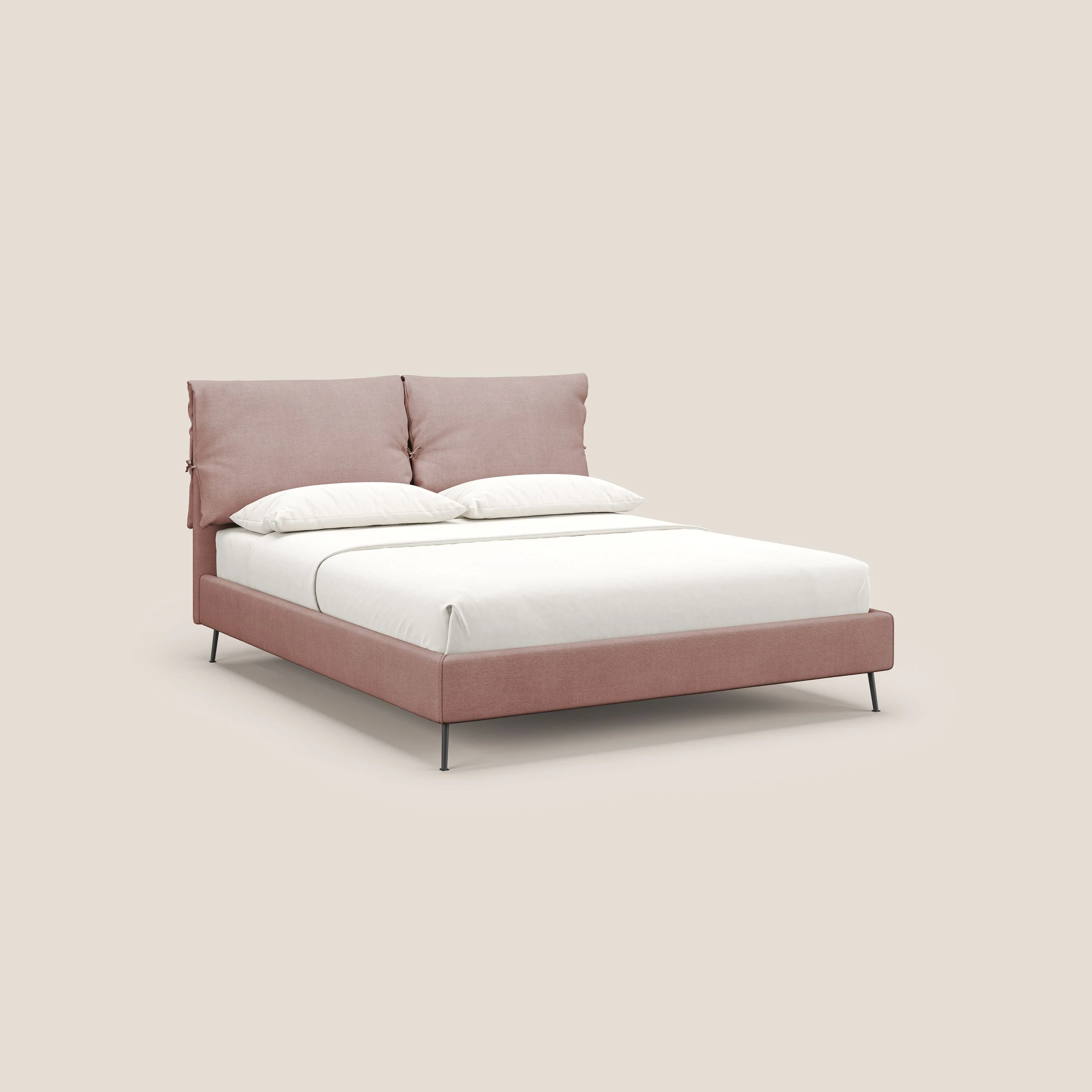 Artemisia lit rembourré avec pieds hauts déhoussable en tissu détachable T17 rose