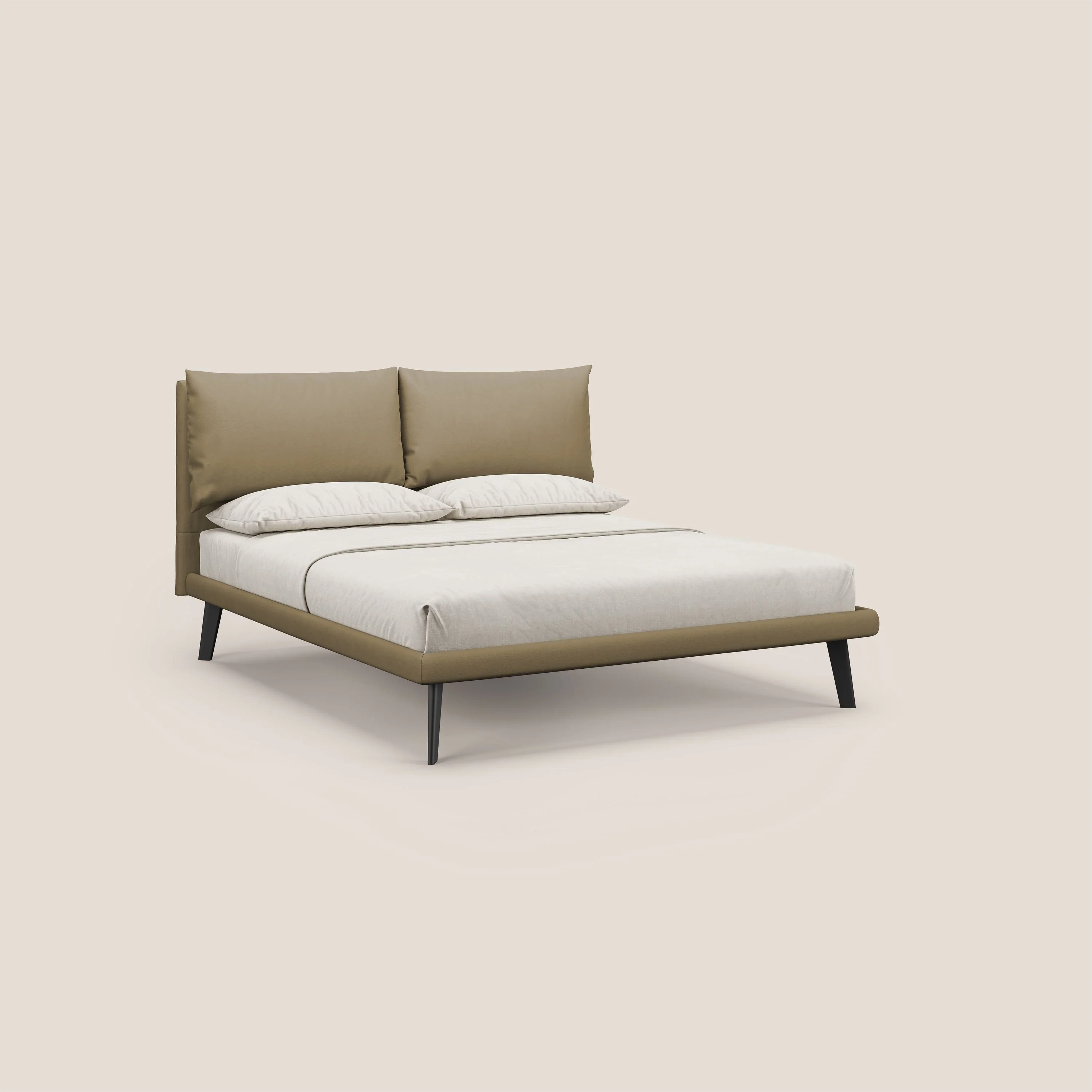 Astrid lit rembourré avec pieds en bois en microfibre détachable T11 beige