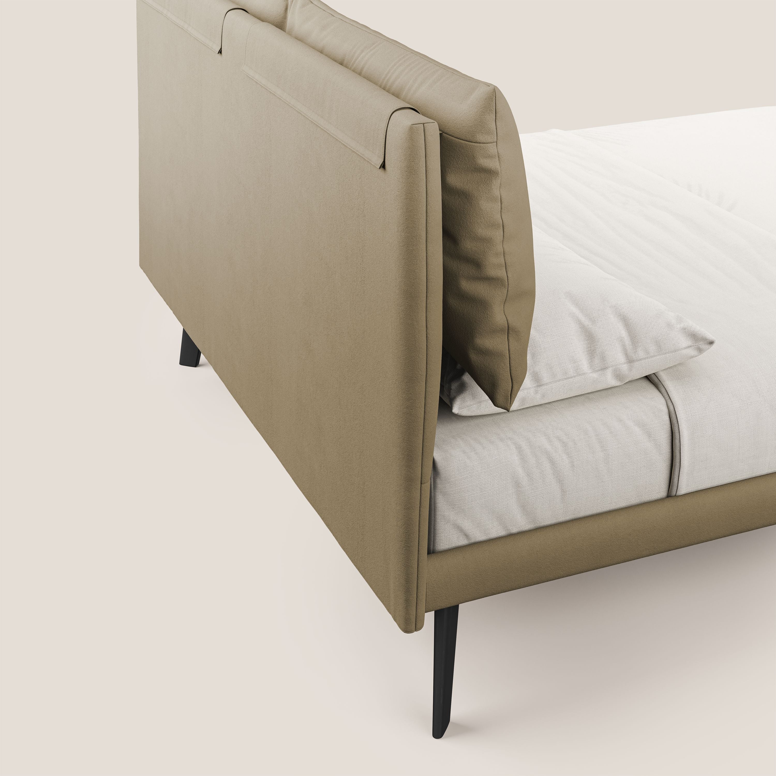Astrid lit rembourré avec pieds en bois en microfibre détachable T11 beige - Image 6