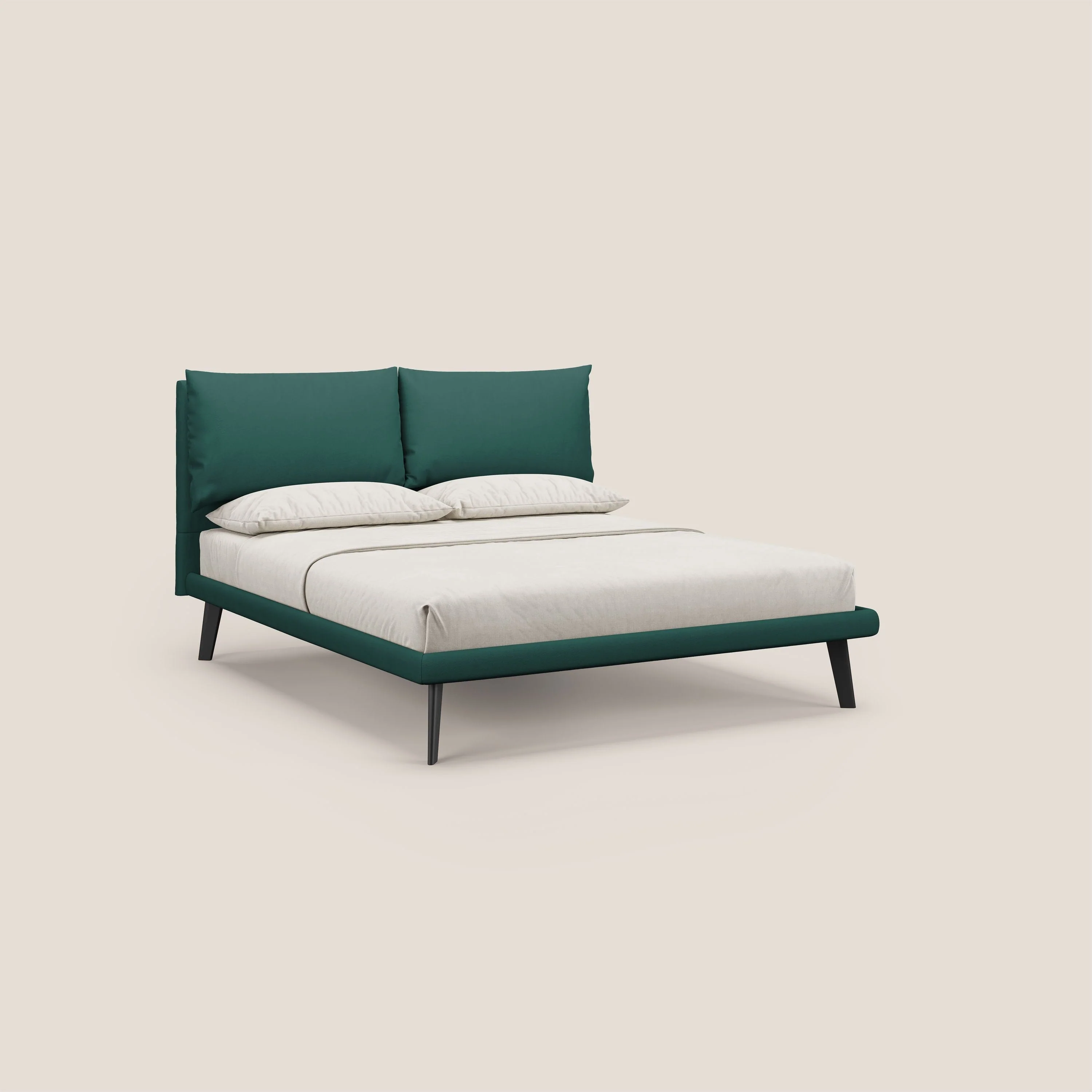 Astrid lit rembourré avec pieds en bois en microfibre détachable T11 bleu canard