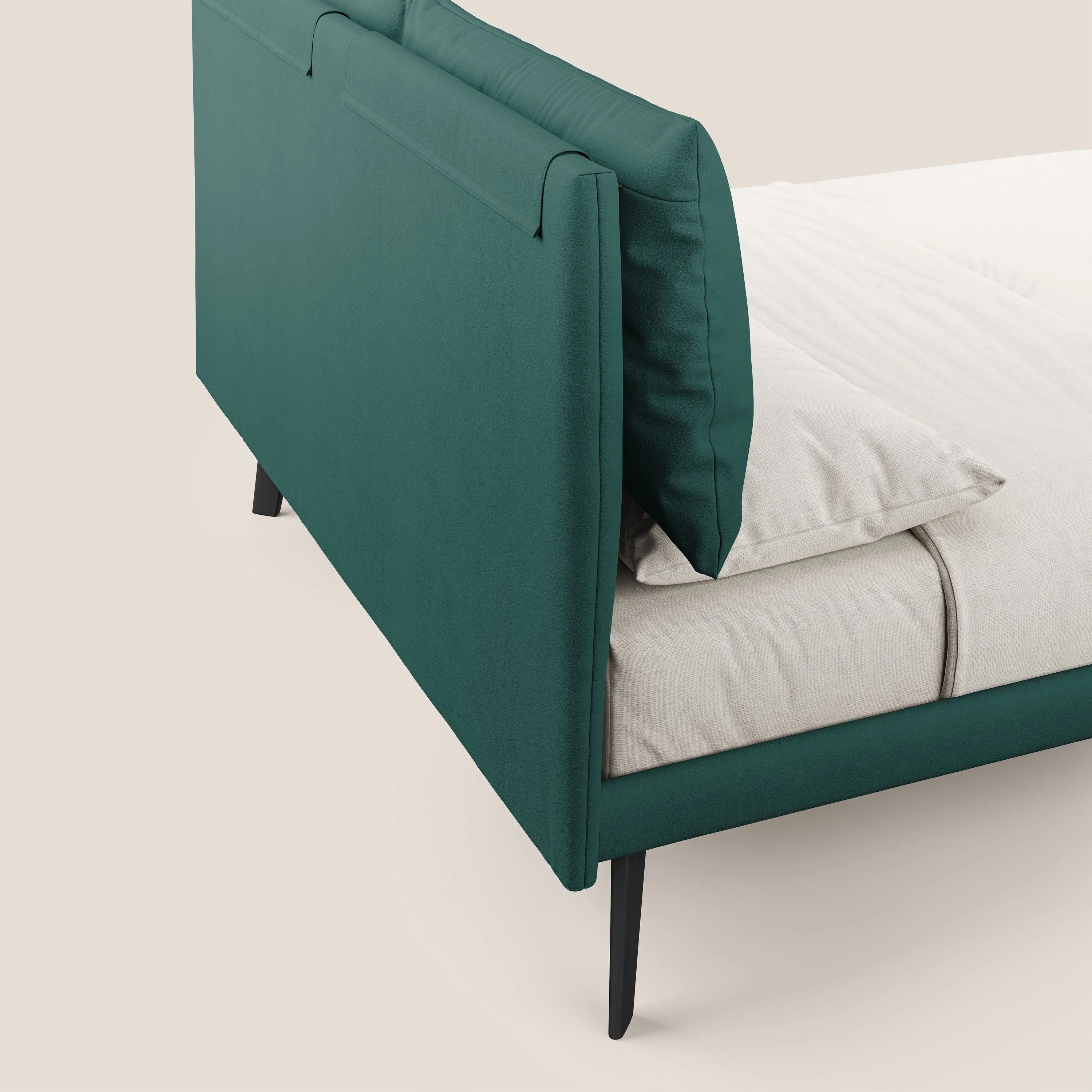 Astrid lit rembourré avec pieds en bois en microfibre détachable T11 bleu canard - Image 6