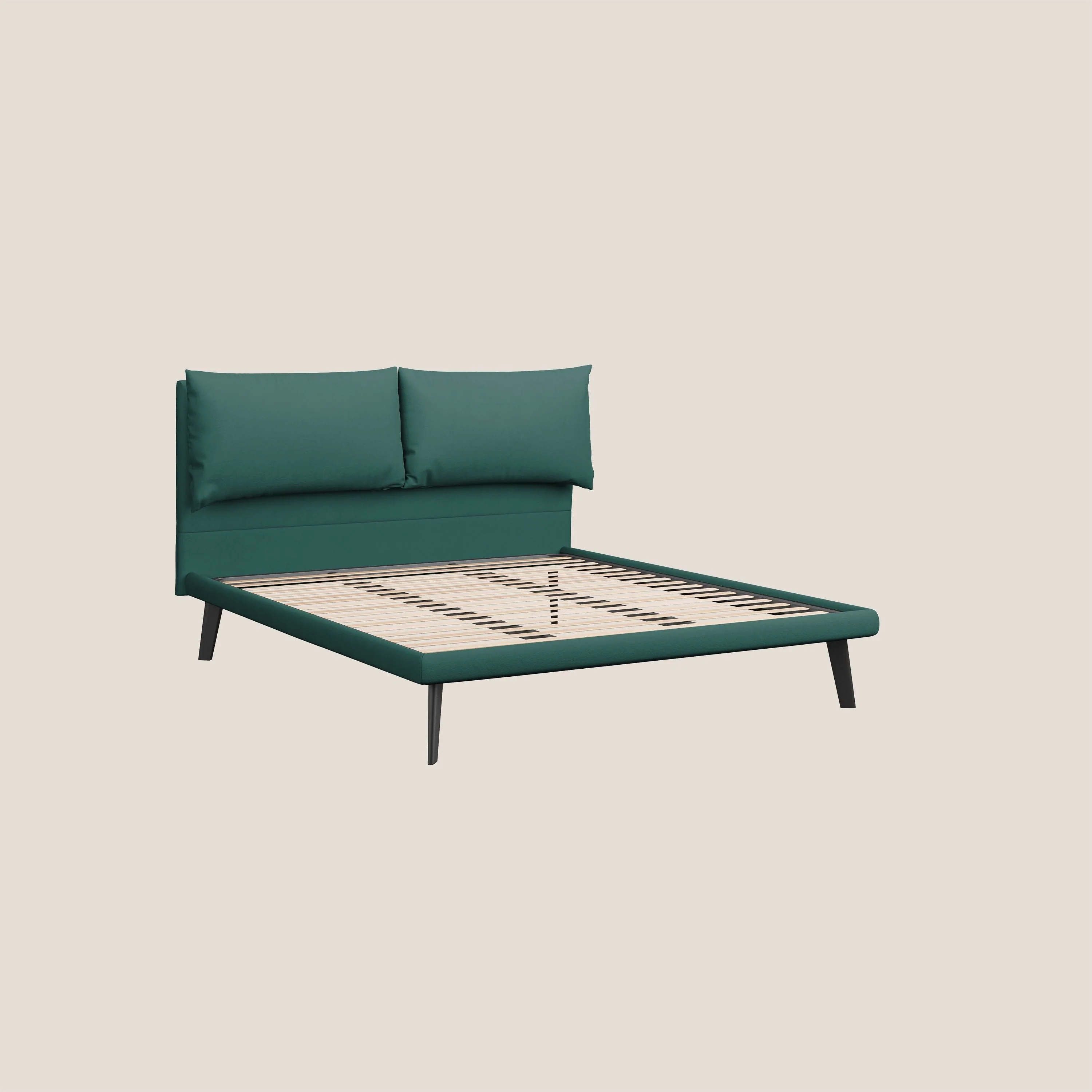 Astrid lit rembourré avec pieds en bois en microfibre détachable T11 bleu canard - Image 7