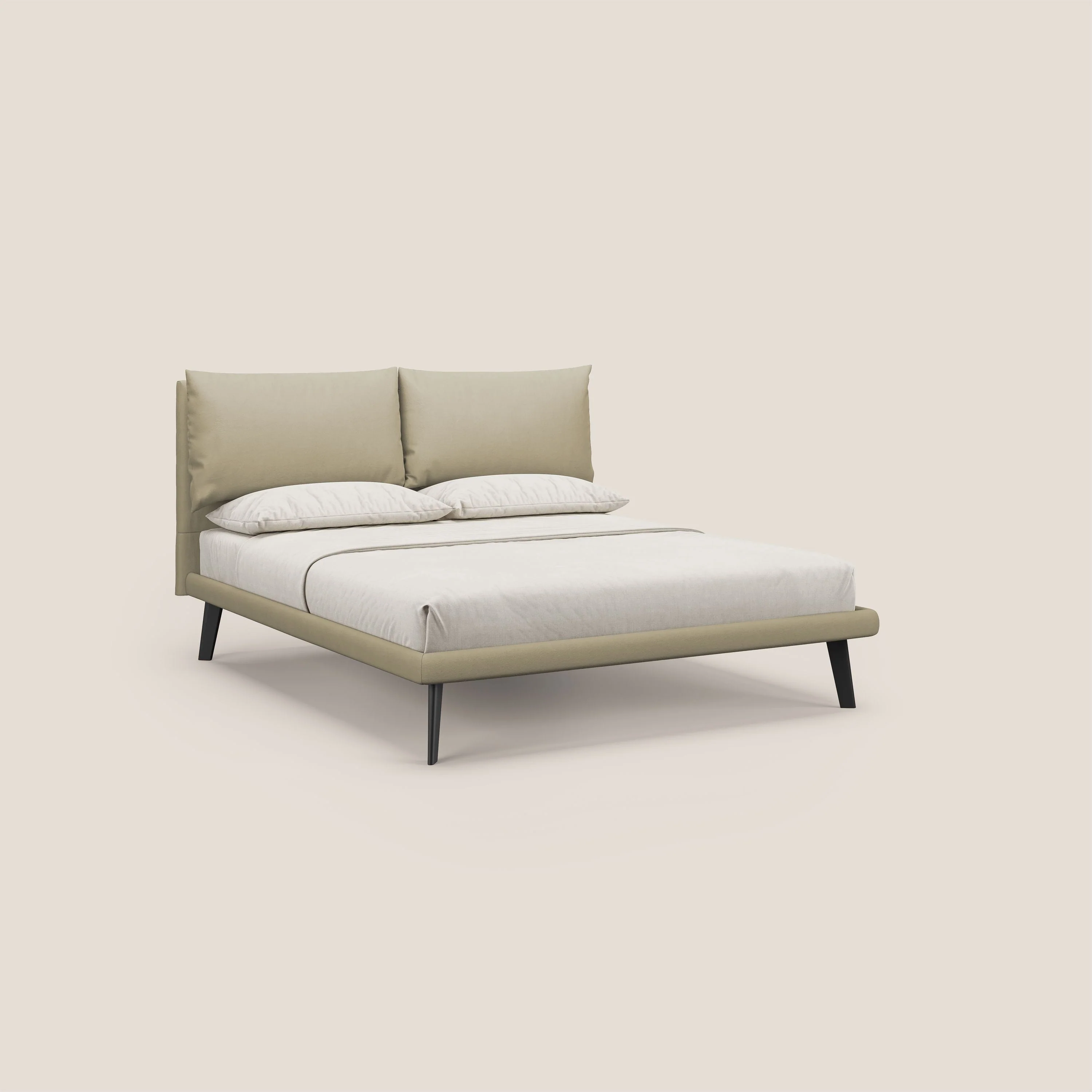 Astrid lit rembourré avec pieds en bois en microfibre détachable T11 crème