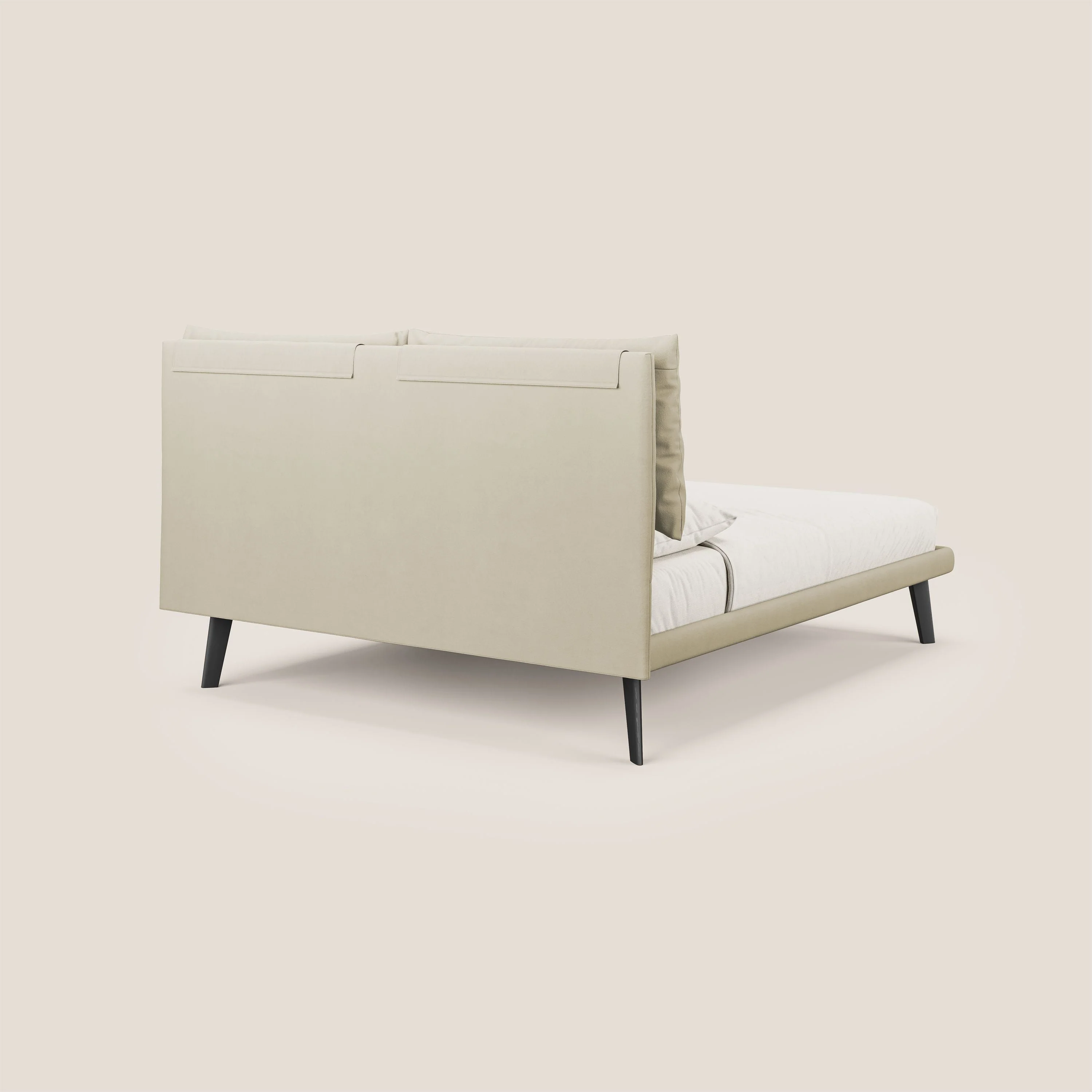 Astrid lit rembourré avec pieds en bois en microfibre détachable T11 crème - Image 4