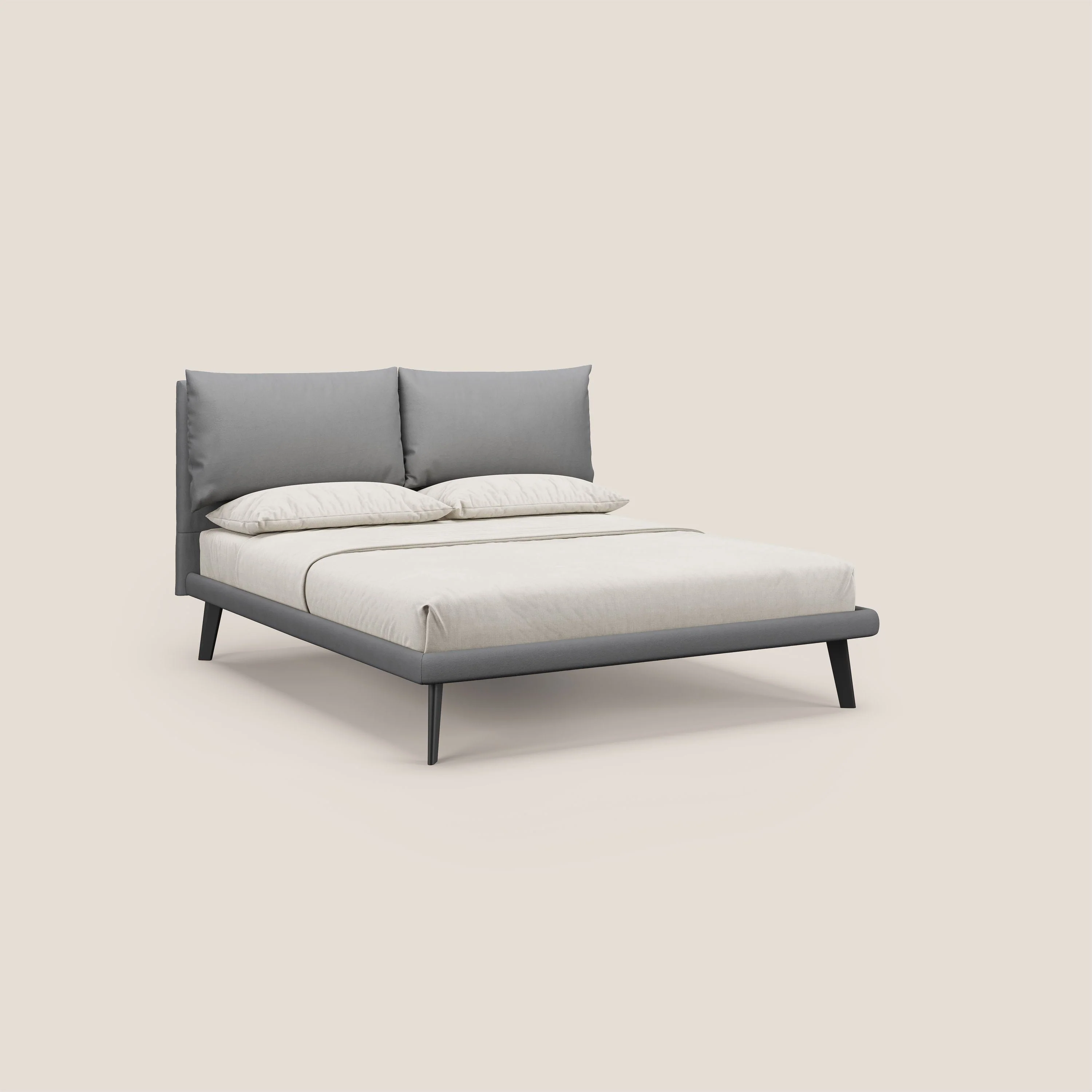 Astrid lit rembourré avec pieds en bois en microfibre détachable T11 gris