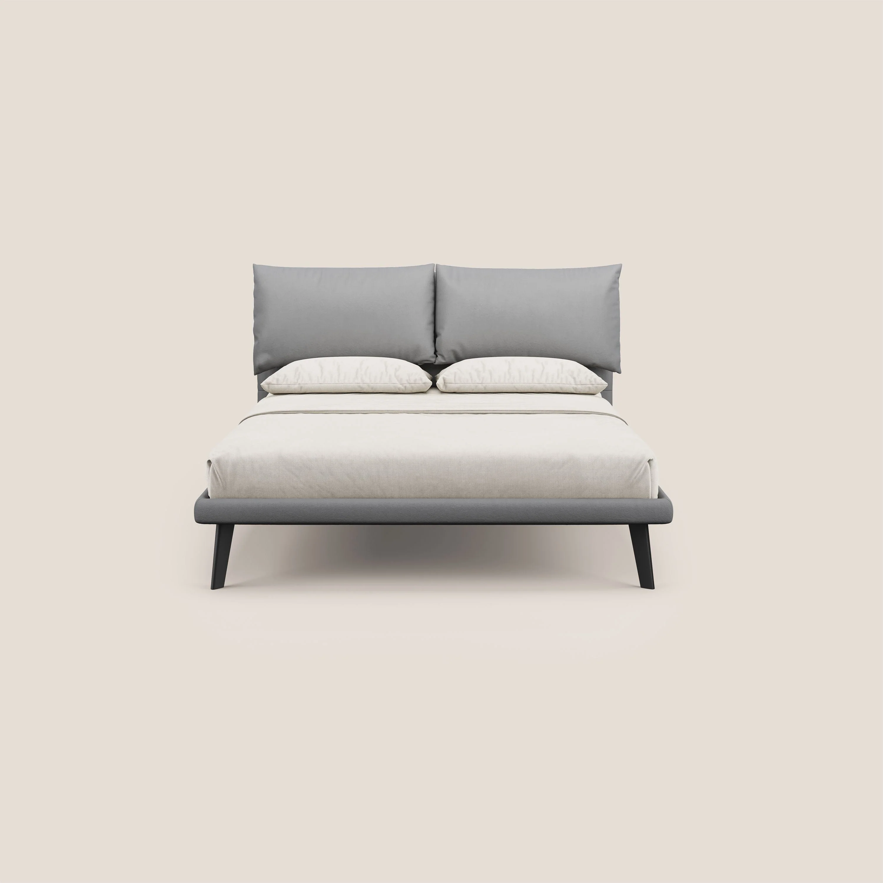 Astrid lit rembourré avec pieds en bois en microfibre détachable T11 gris - Image 2