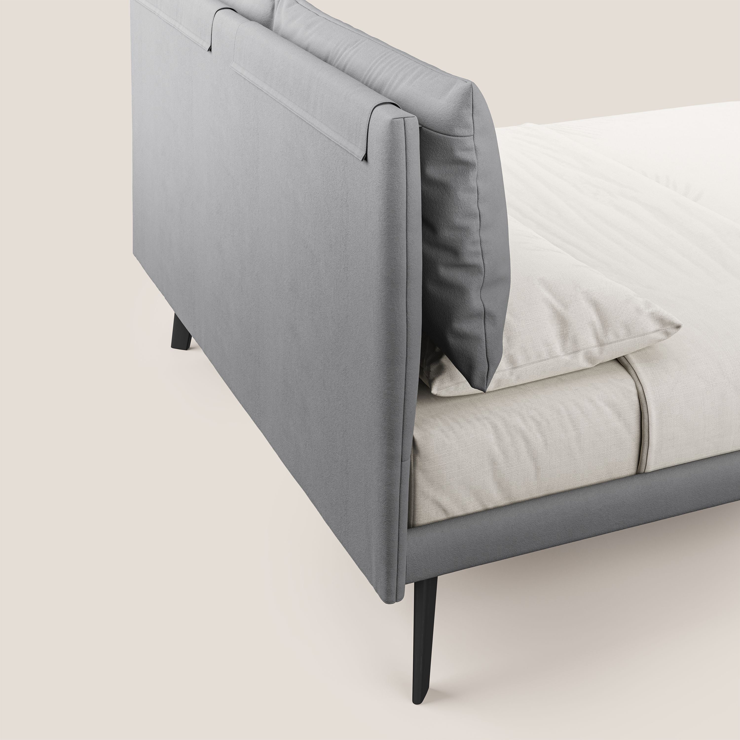 Astrid lit rembourré avec pieds en bois en microfibre détachable T11 gris - Image 6