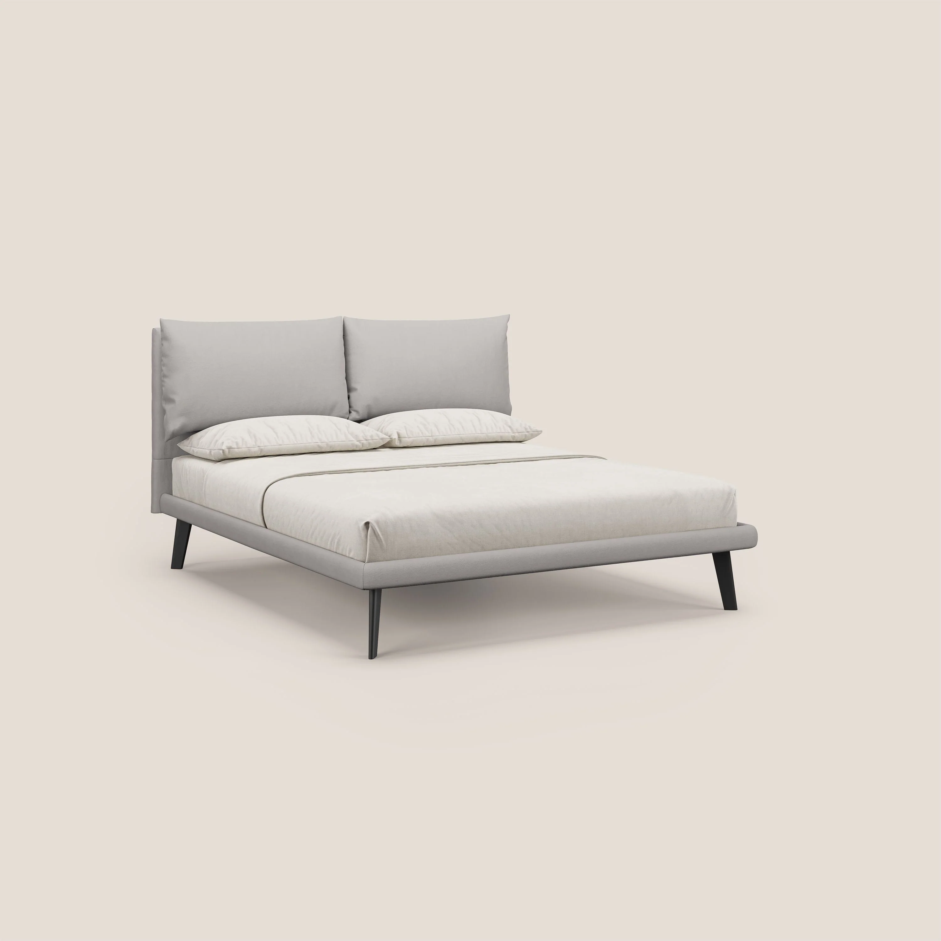 Astrid lit rembourré avec pieds en bois en microfibre détachable T11 gris clair