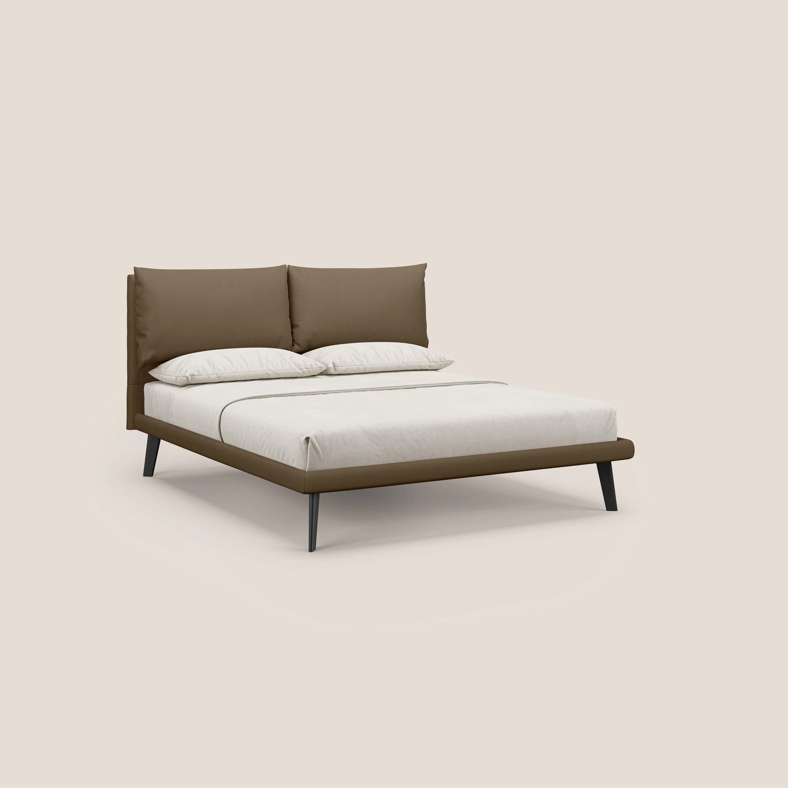 Astrid lit rembourré avec pieds en bois en microfibre détachable T11 marron
