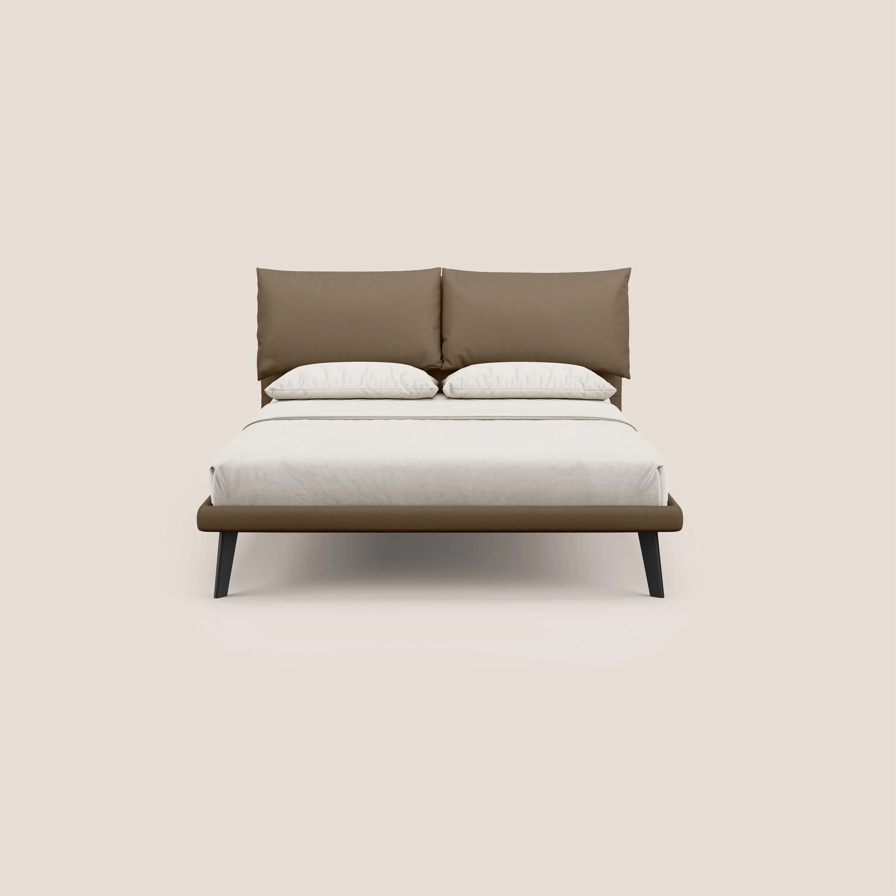 Astrid lit rembourré avec pieds en bois en microfibre détachable T11 marron - Image 2